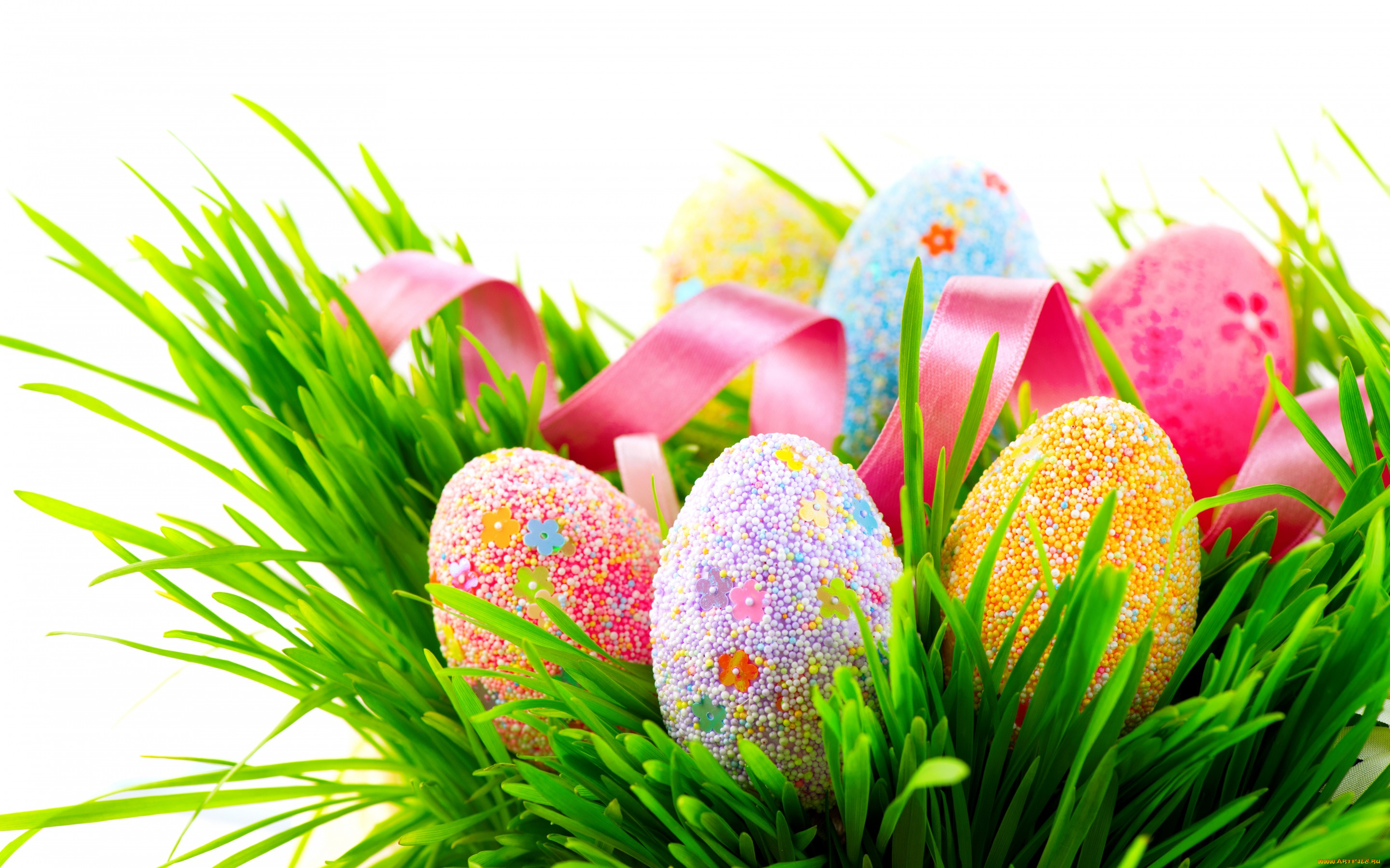 праздничные, пасха, eggs, holidays, лента, декор, яйца, разноцветные, colorful, трава, easter, spring