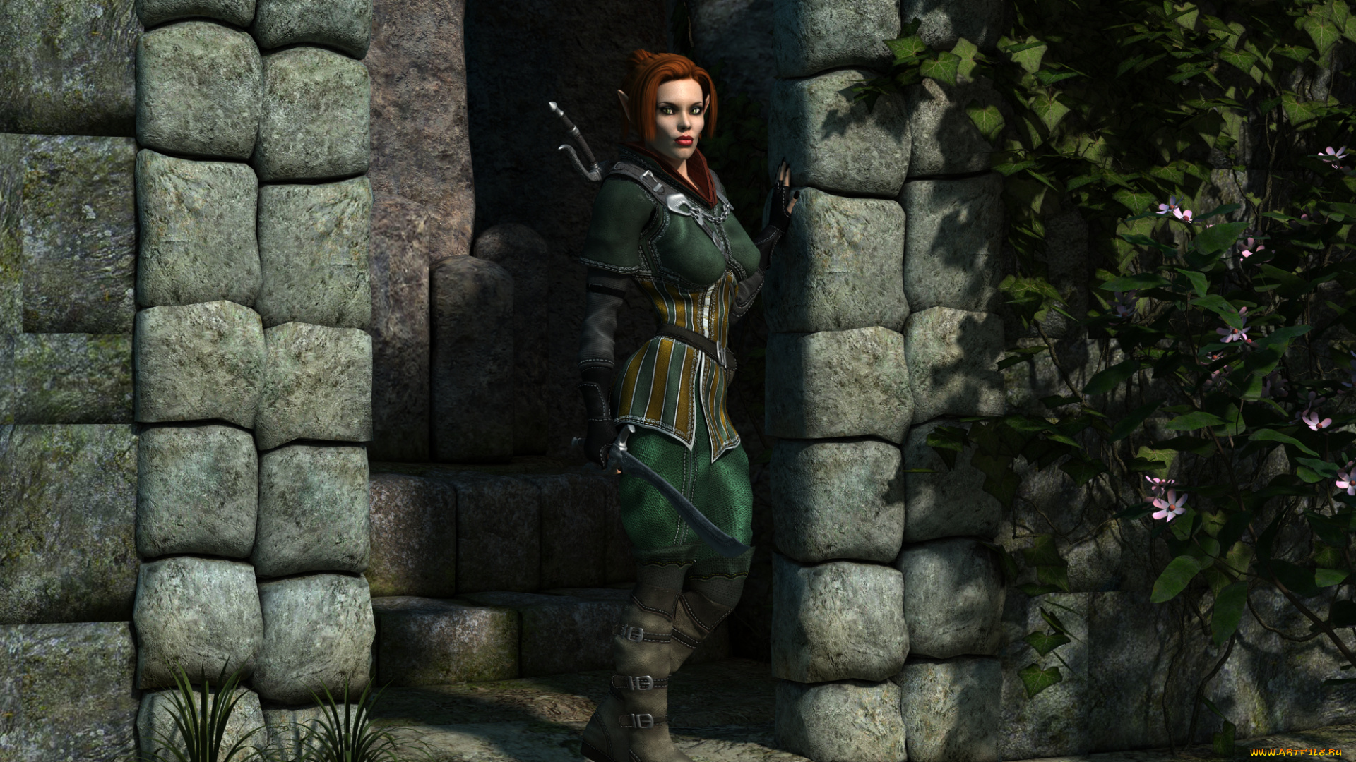 3д, графика, эльфы, , elves, фон, эльфийка, взгляд