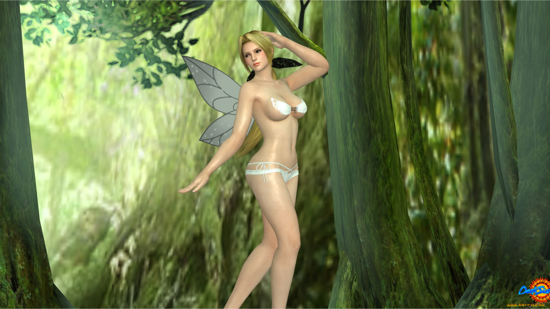 3д, графика, эльфы, , elves, взгляд, эльфийка, фон