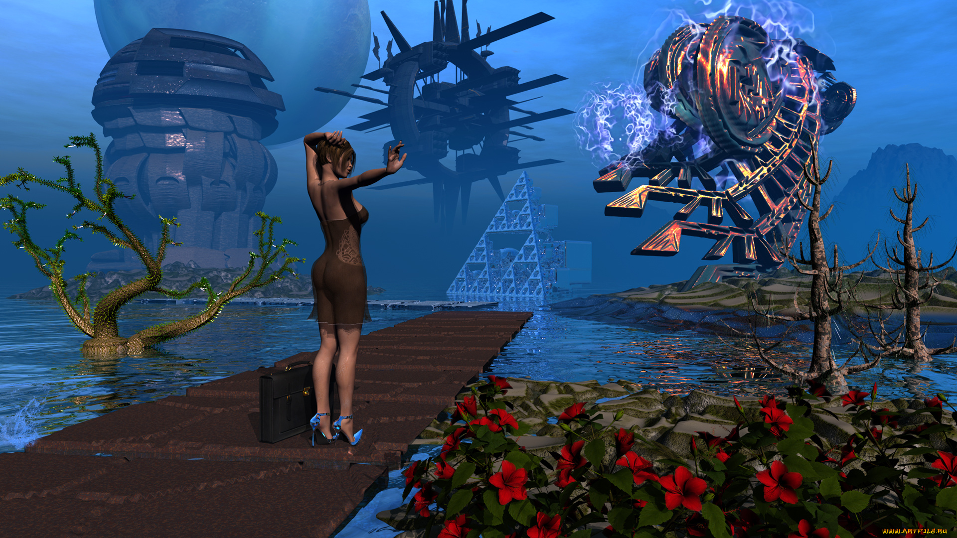 3д, графика, фантазия, , fantasy, девушка, взгляд, фон