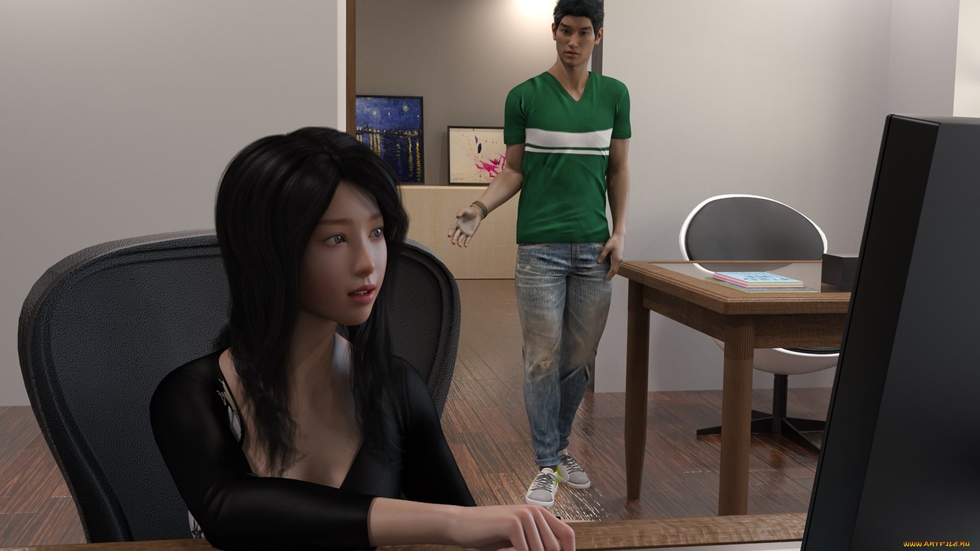 3д, графика, люди, , people, девушка, взгляд, фон