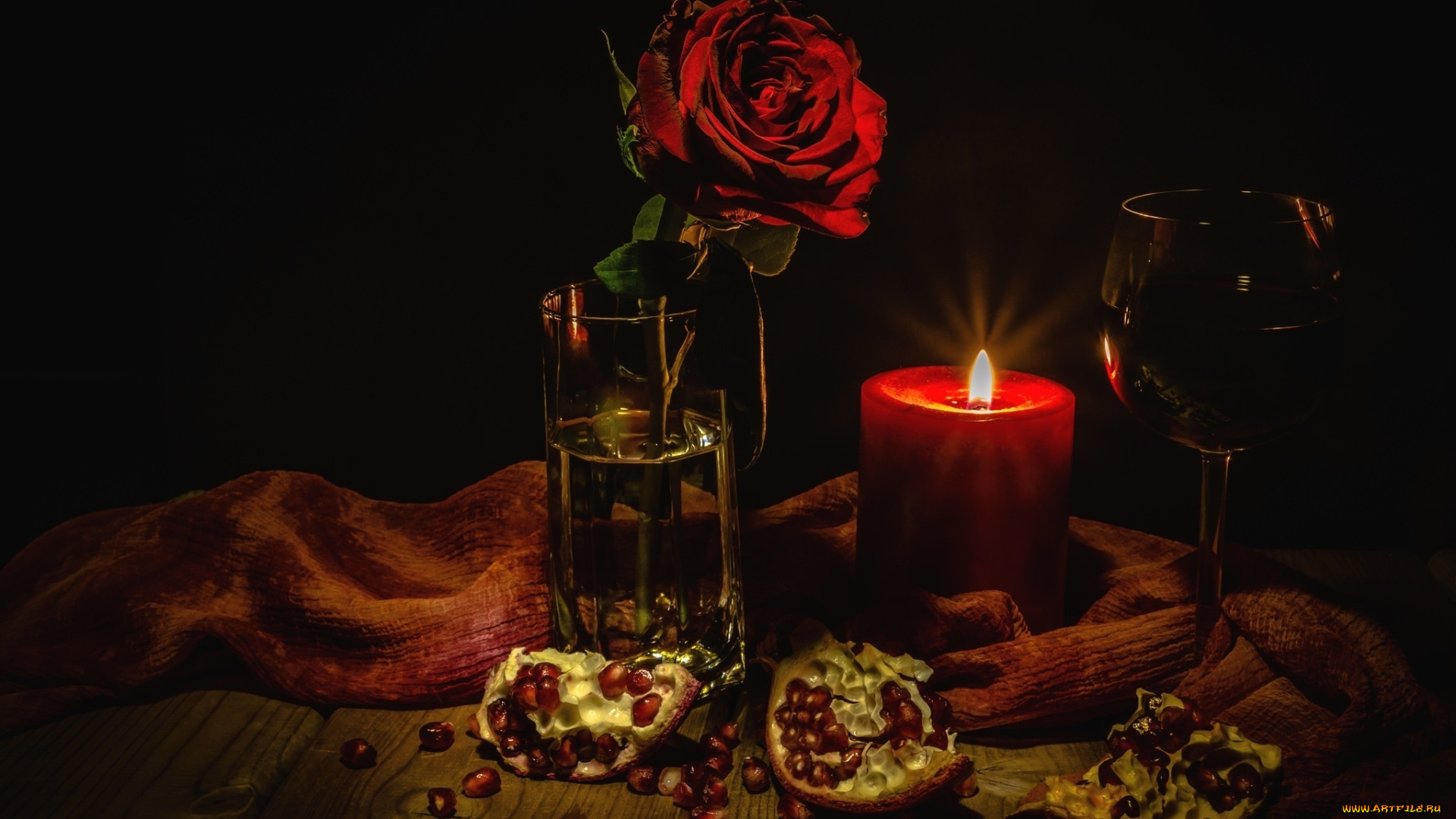 еда, натюрморт, вино, розы, гранат