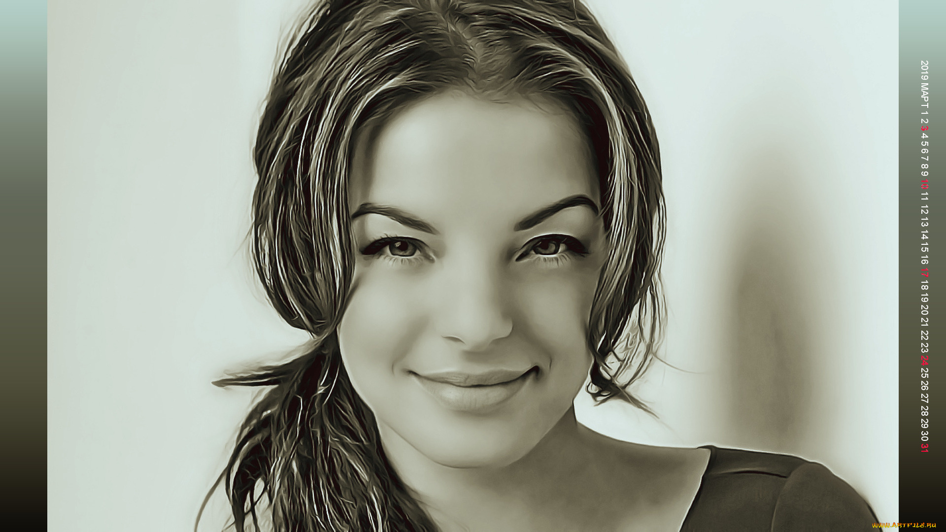 календари, компьютерный, дизайн, лицо, девушка