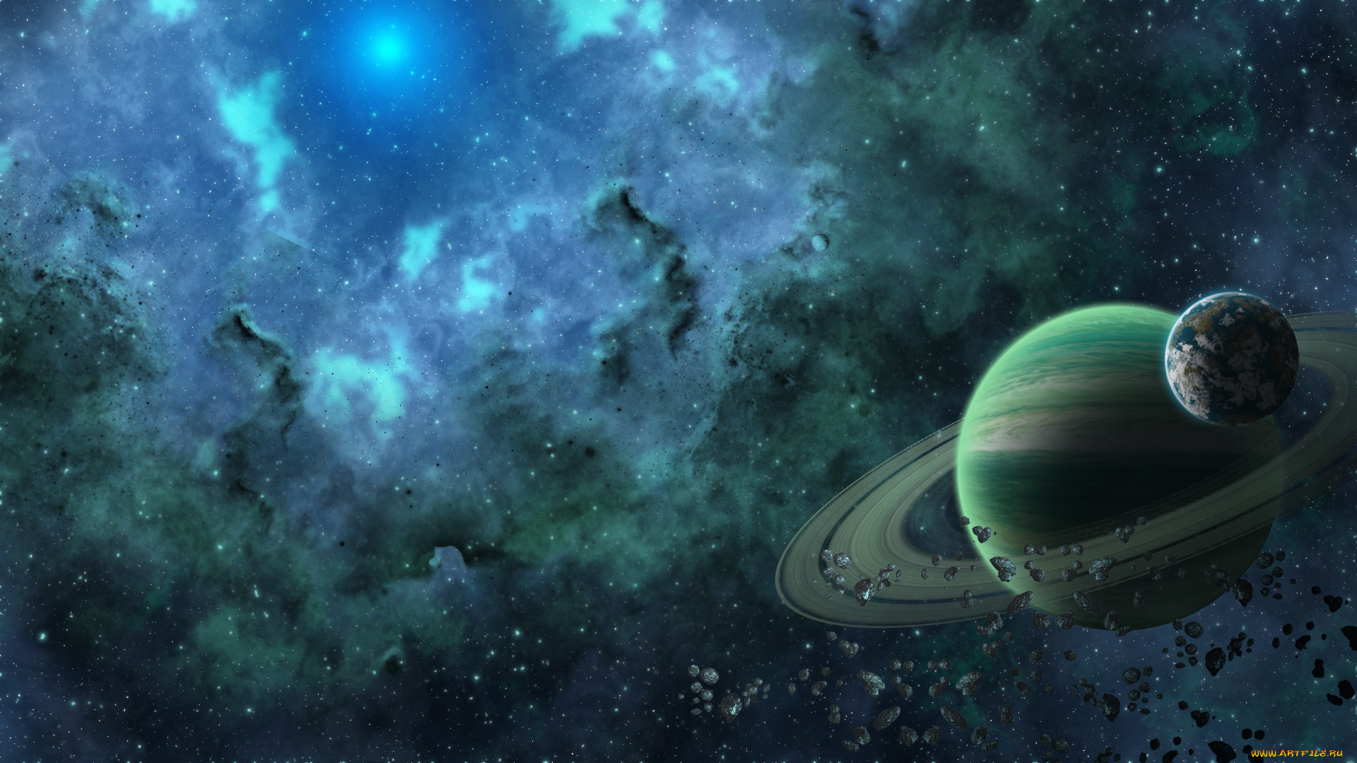 космос, арт, звезды, галактика, вселенная, планеты