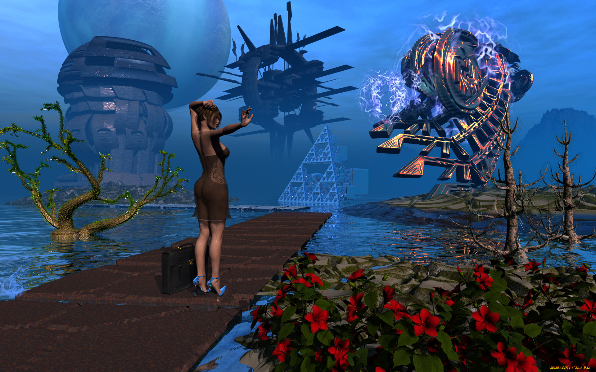 3д, графика, фантазия, , fantasy, девушка, взгляд, фон