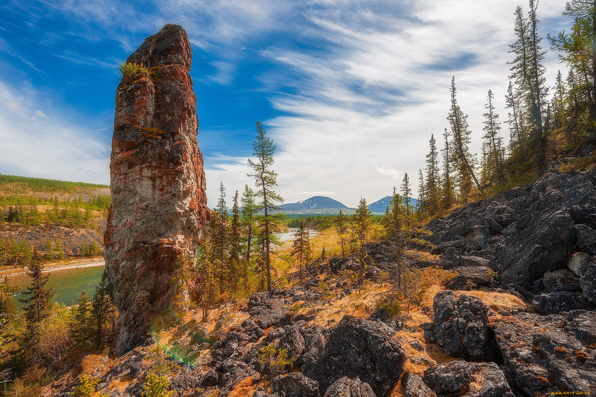 югыд-, ва, природа, пейзажи, деревья, югыд-, ва, коми, россия, река, горы
