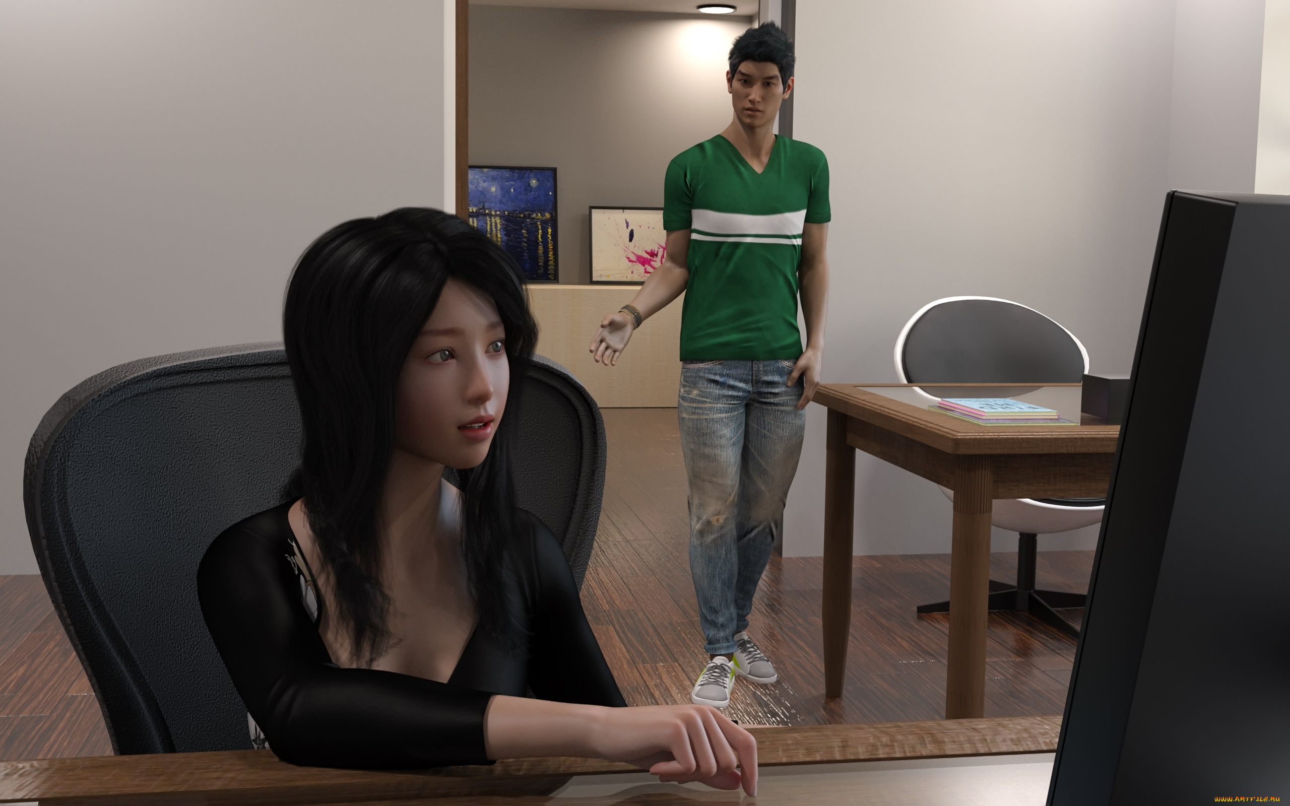 3д, графика, люди, , people, девушка, взгляд, фон