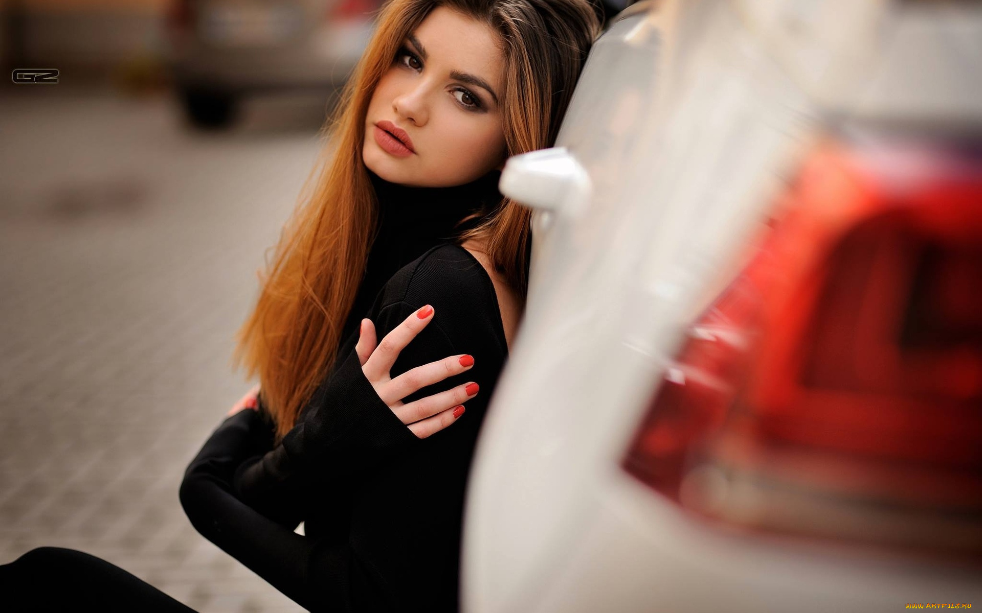 девушки, -, рыжеволосые, и, разноцветные, рыжая, машина