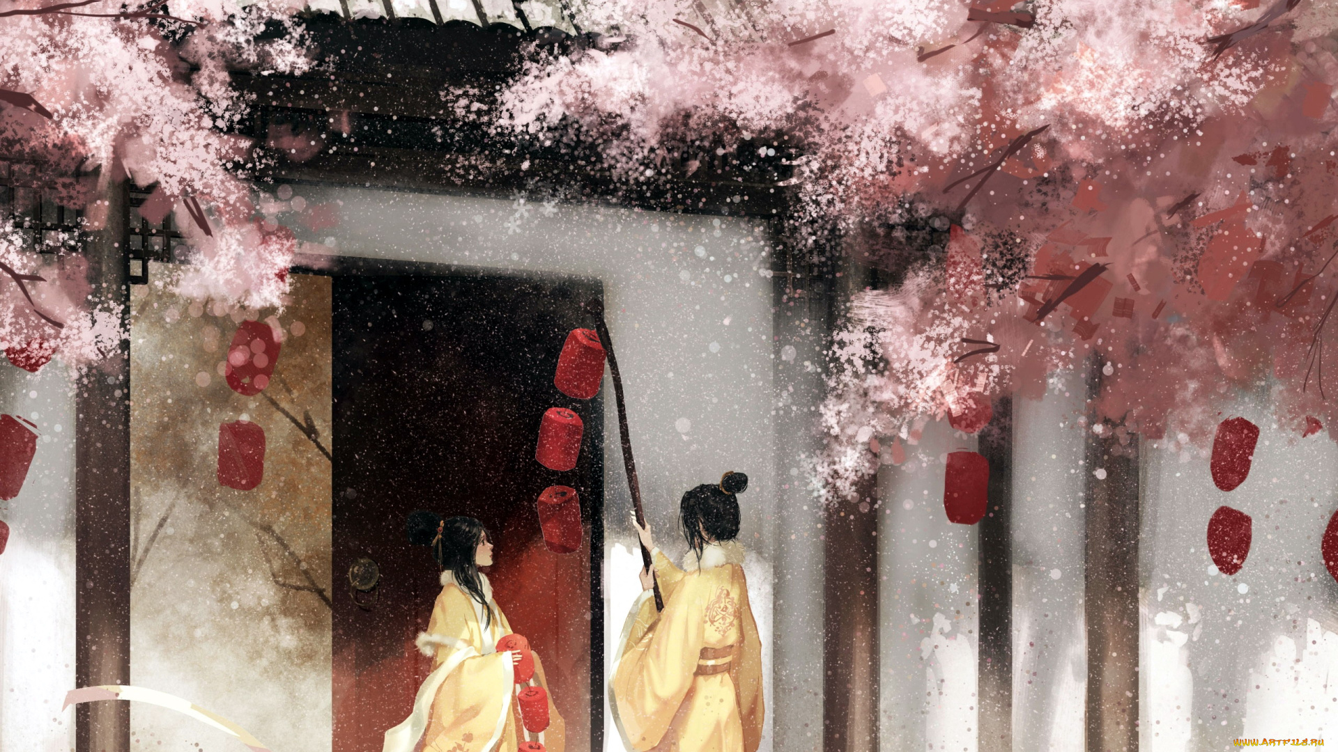 аниме, mo, dao, zu, shi, люди, фонари, дом, деревья