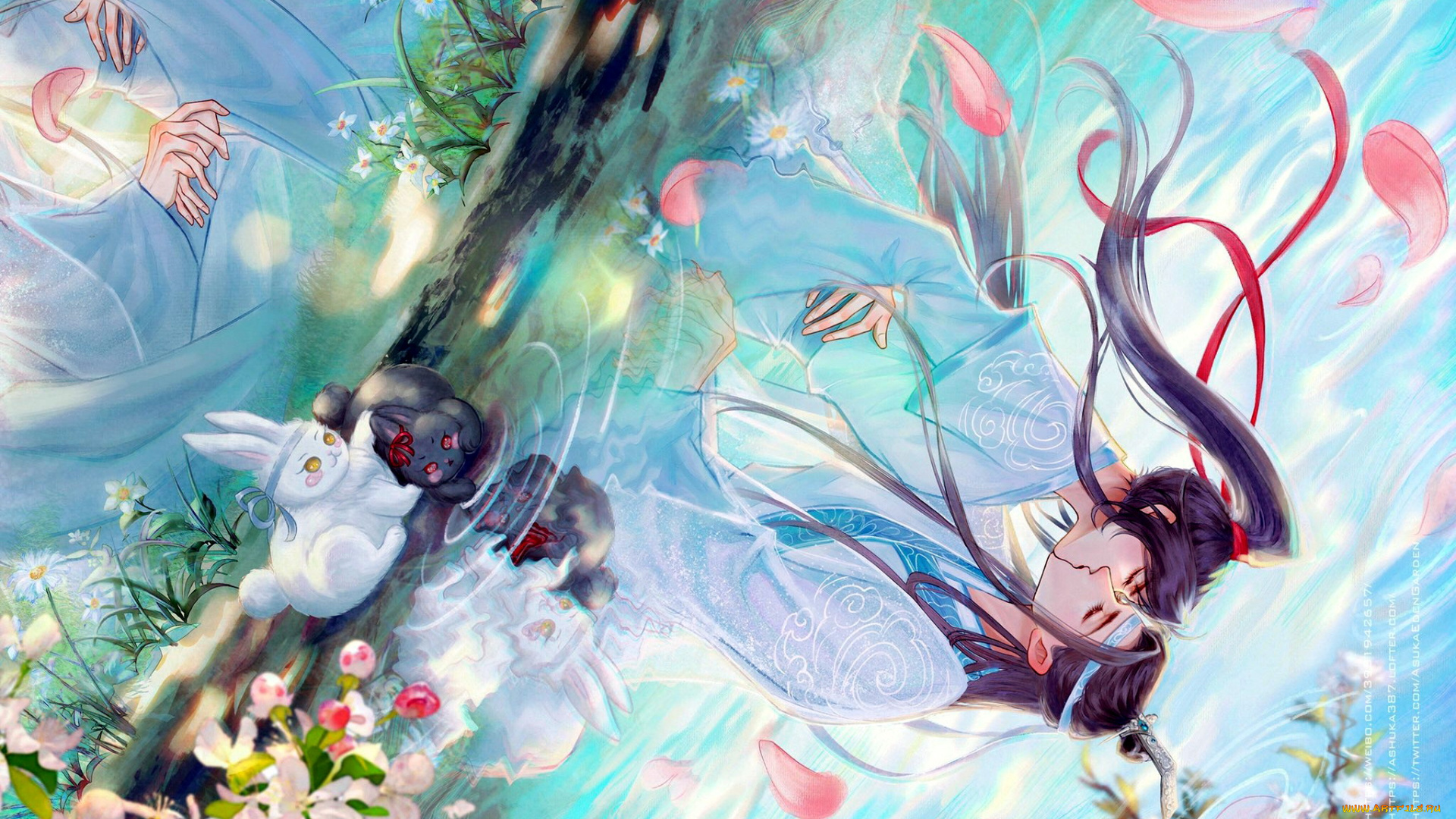 аниме, mo, dao, zu, shi, вэй, усянь, лань, ванцзы, кролики, озеро, отражение