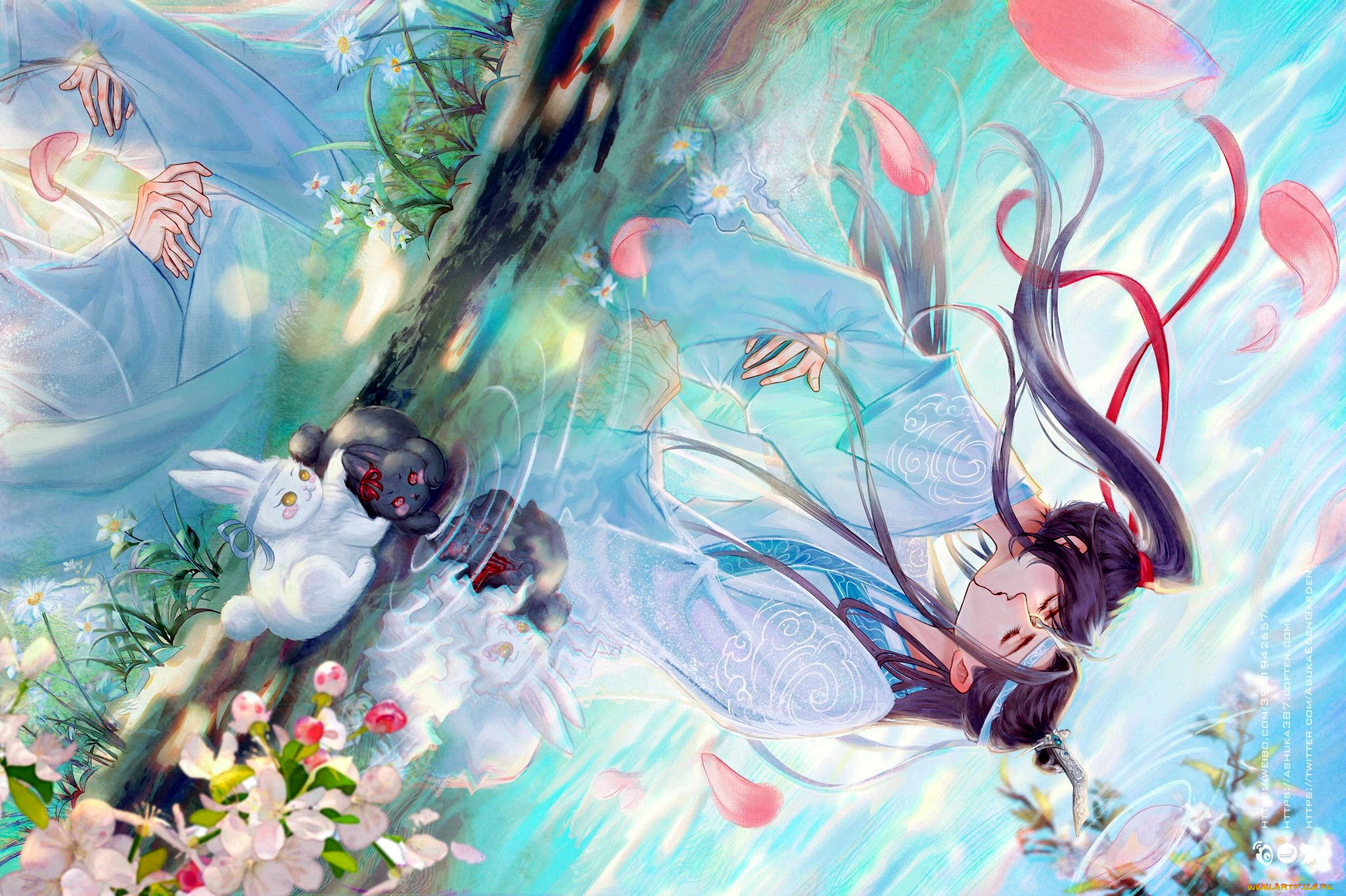 аниме, mo, dao, zu, shi, вэй, усянь, лань, ванцзы, кролики, озеро, отражение