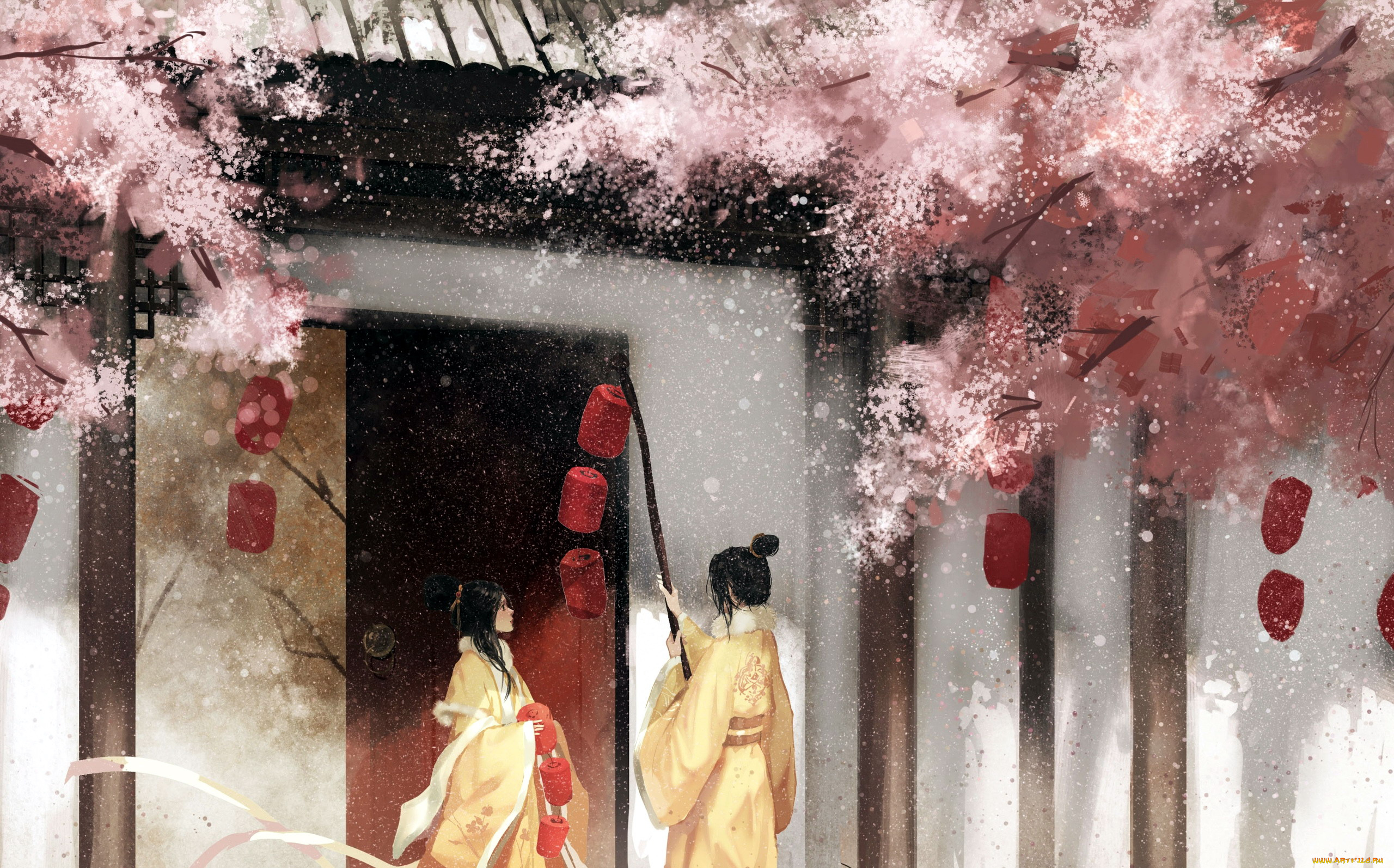 аниме, mo, dao, zu, shi, люди, фонари, дом, деревья