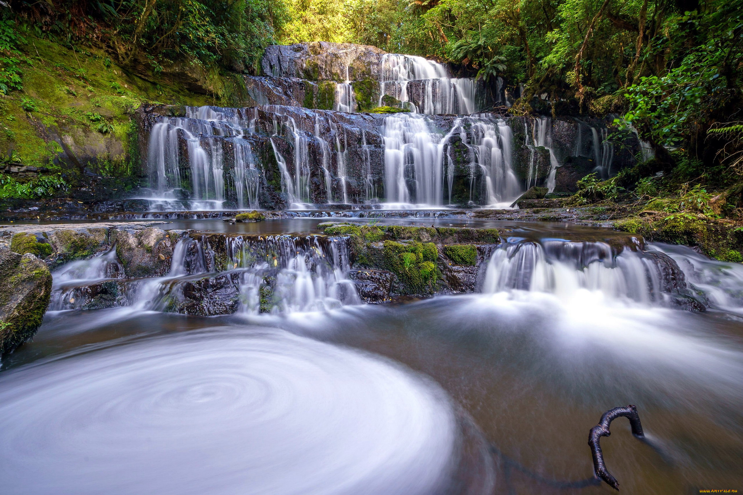purakaunui, waterfall, new, zealand, природа, молния, , гроза, purakaunui, waterfall, new, zealand