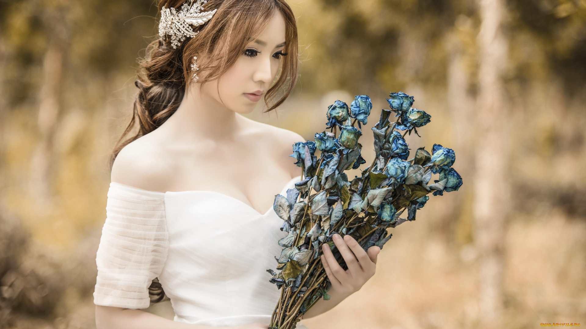 девушки, -, азиатки, азиатка, декольте, сухие, розы