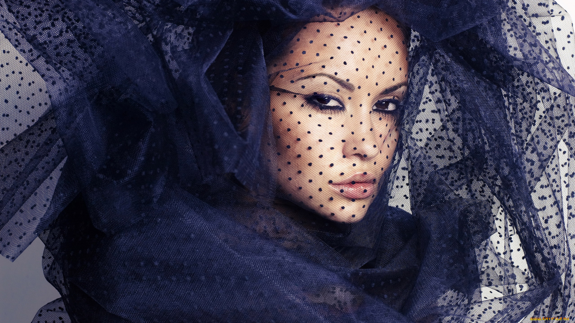 девушки, -, лица, , портреты, брюнетка, взгляд, вуаль