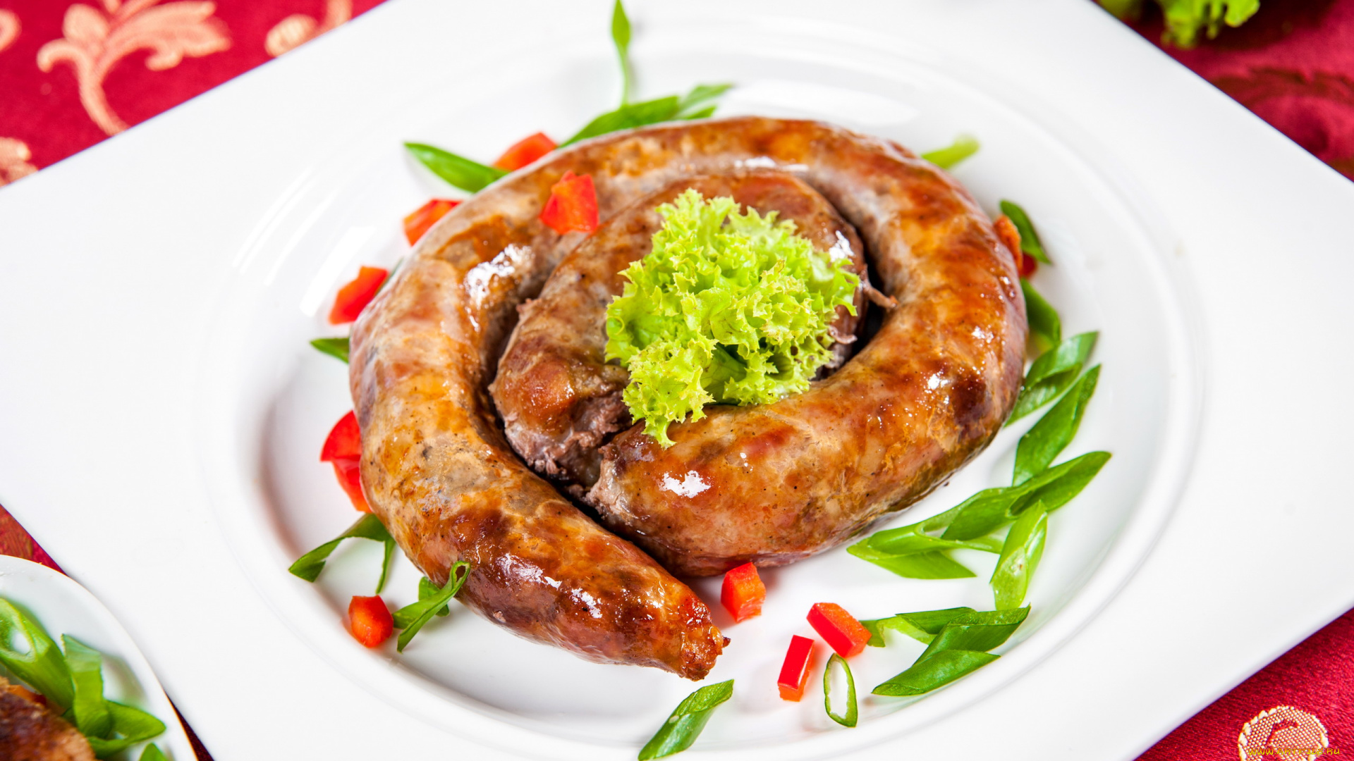 еда, колбасные, изделия, жареная, колбаса, зеленый, лук