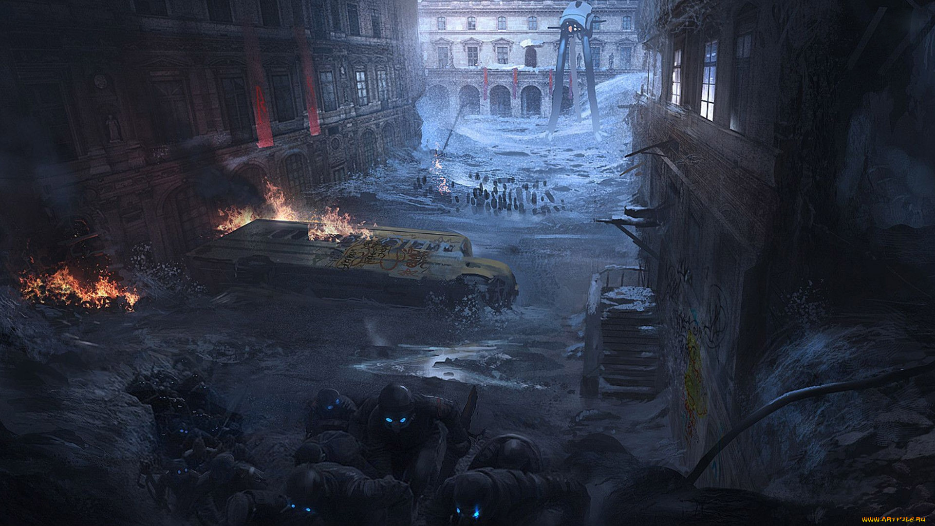 фэнтези, нежить, город, автобус, зомби