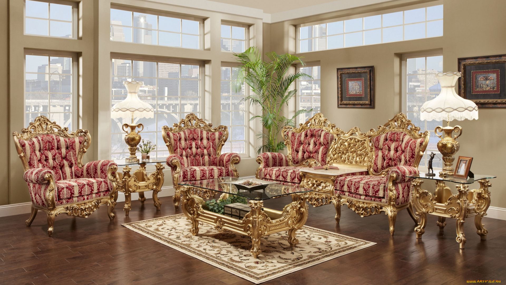 интерьер, гостиная, старинная, мебель