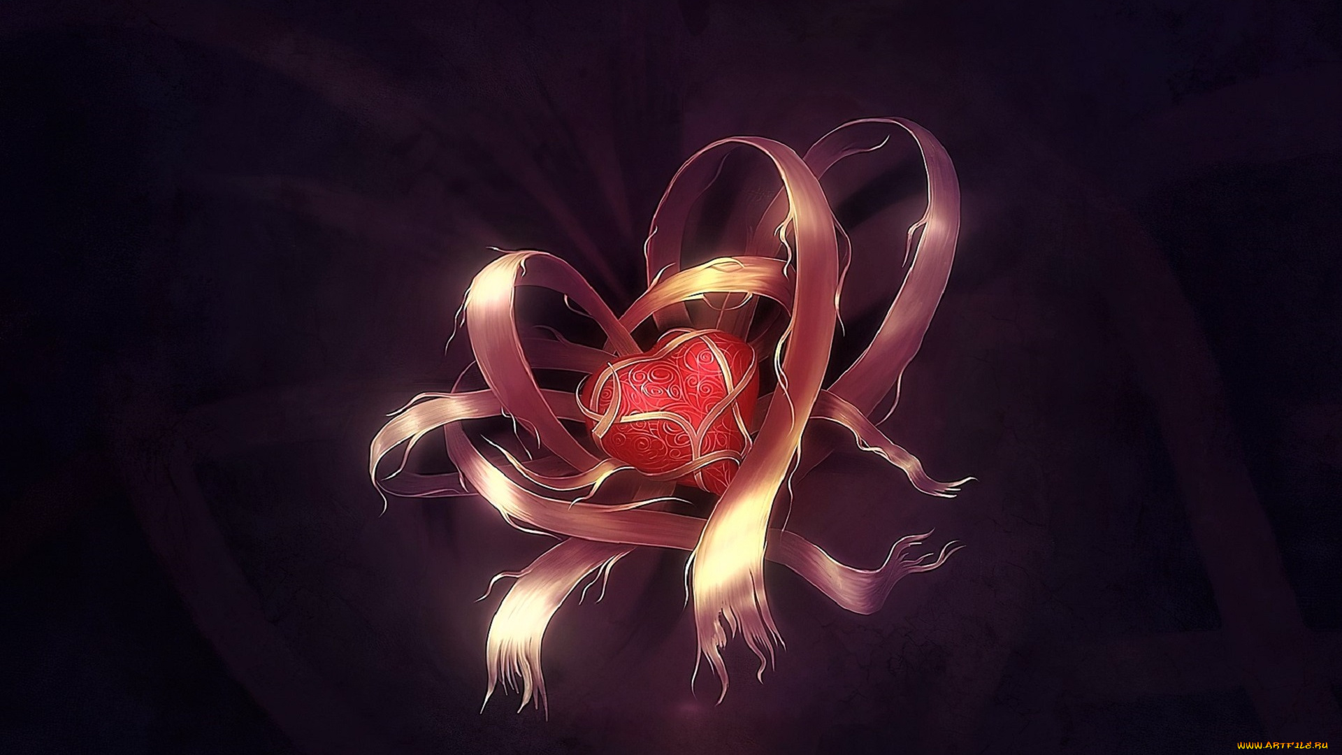 рисованное, -, другое, сердце, ленты