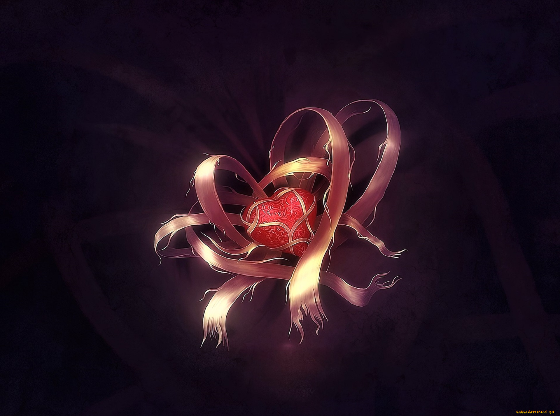 рисованное, -, другое, сердце, ленты