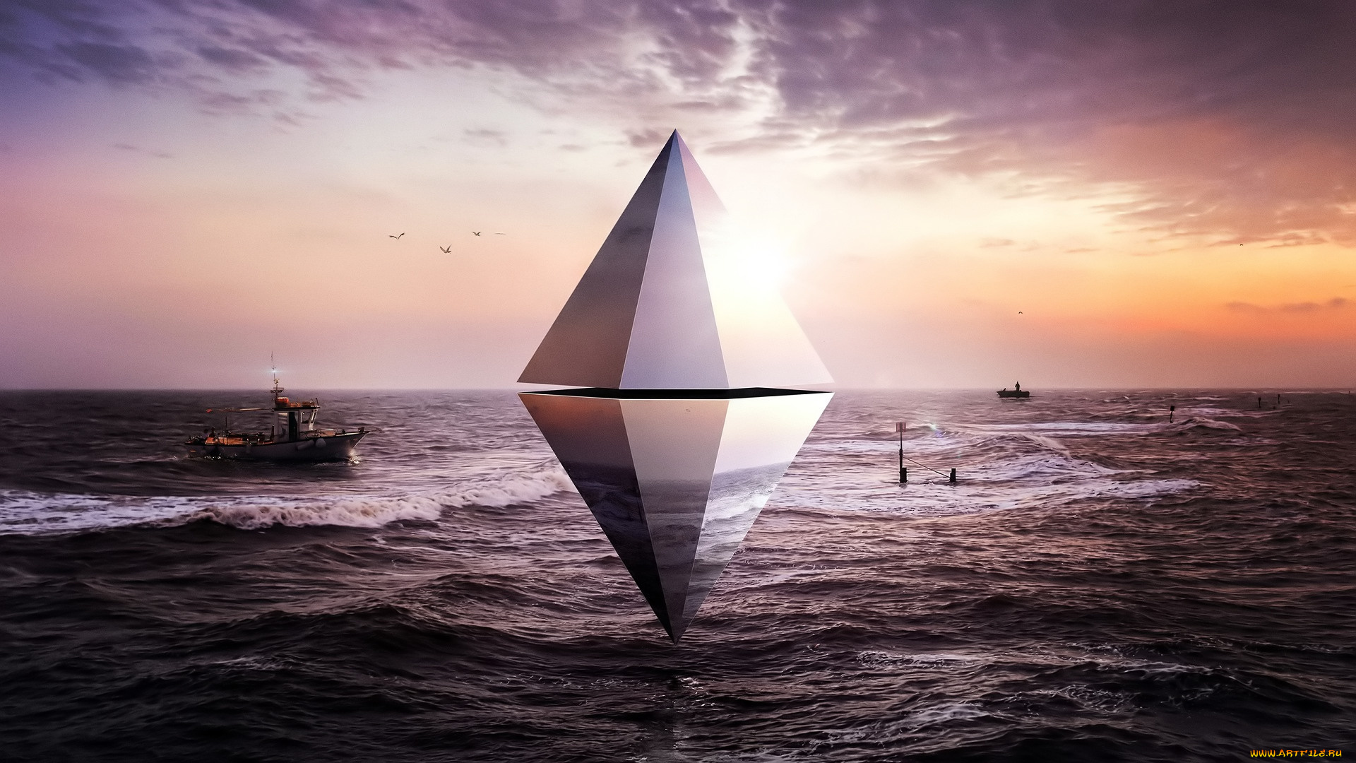разное, компьютерный, дизайн, море, корабли, пирамида