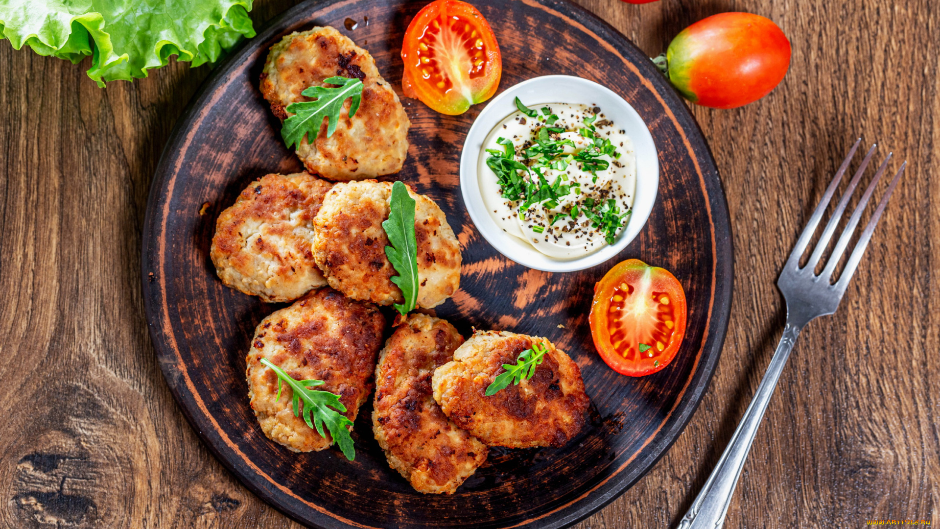 еда, мясные, блюда, соус, котлеты, помидоры