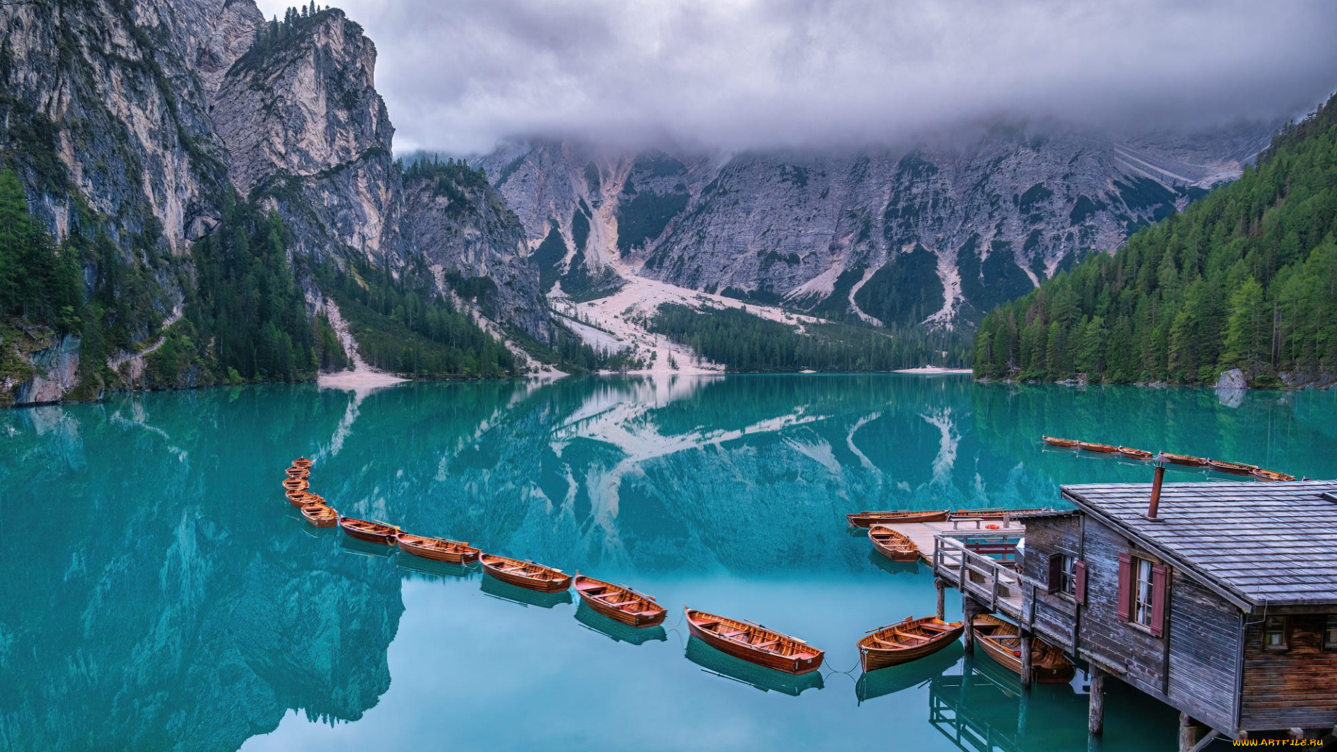 корабли, лодки, , шлюпки, горы, озеро, отражение, лес