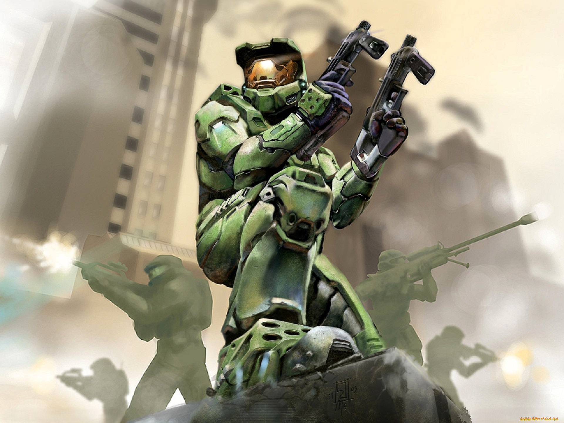 видео, игры, halo, 2, солдаты, броня, оружие, камень, здания