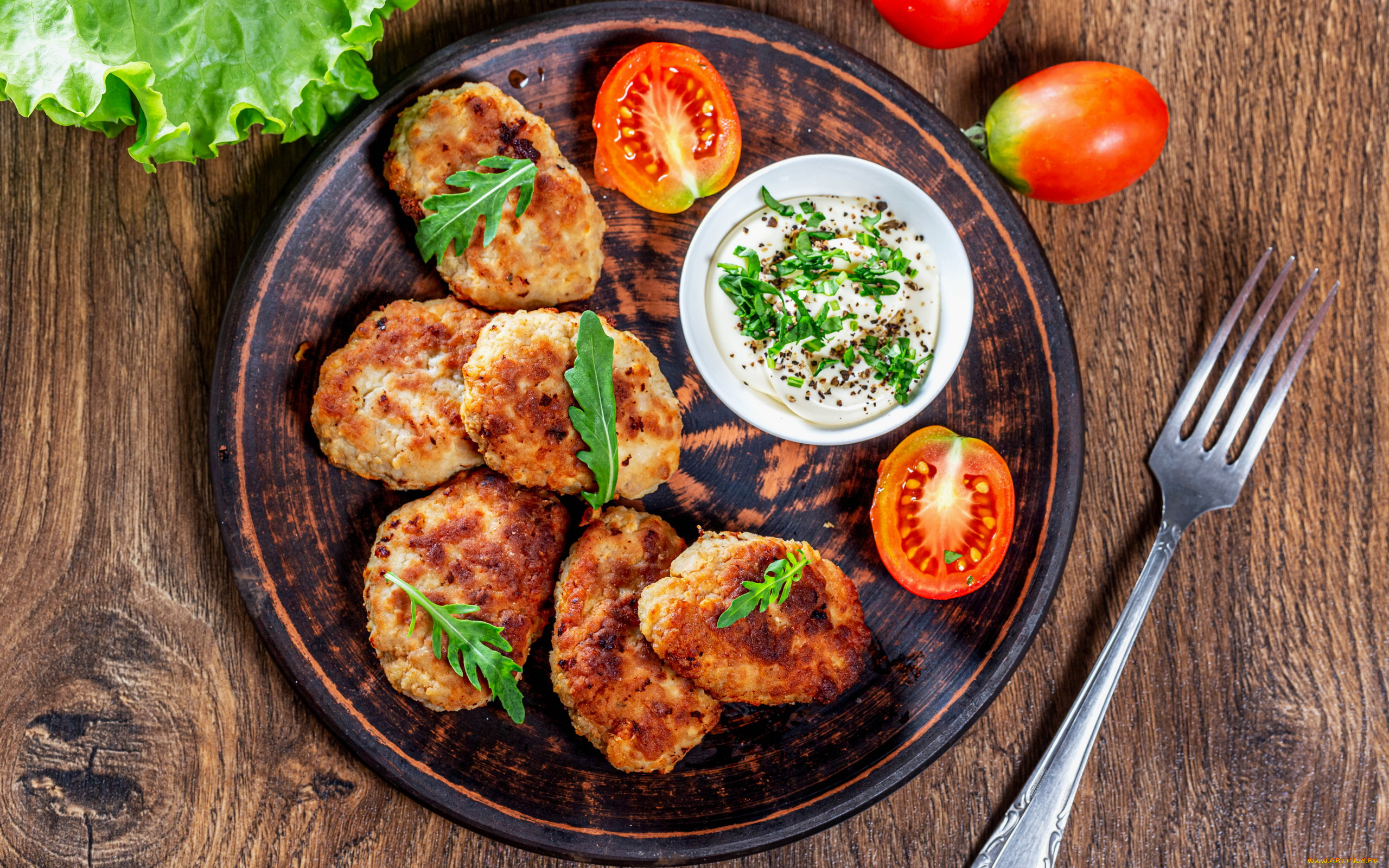 еда, мясные, блюда, соус, котлеты, помидоры