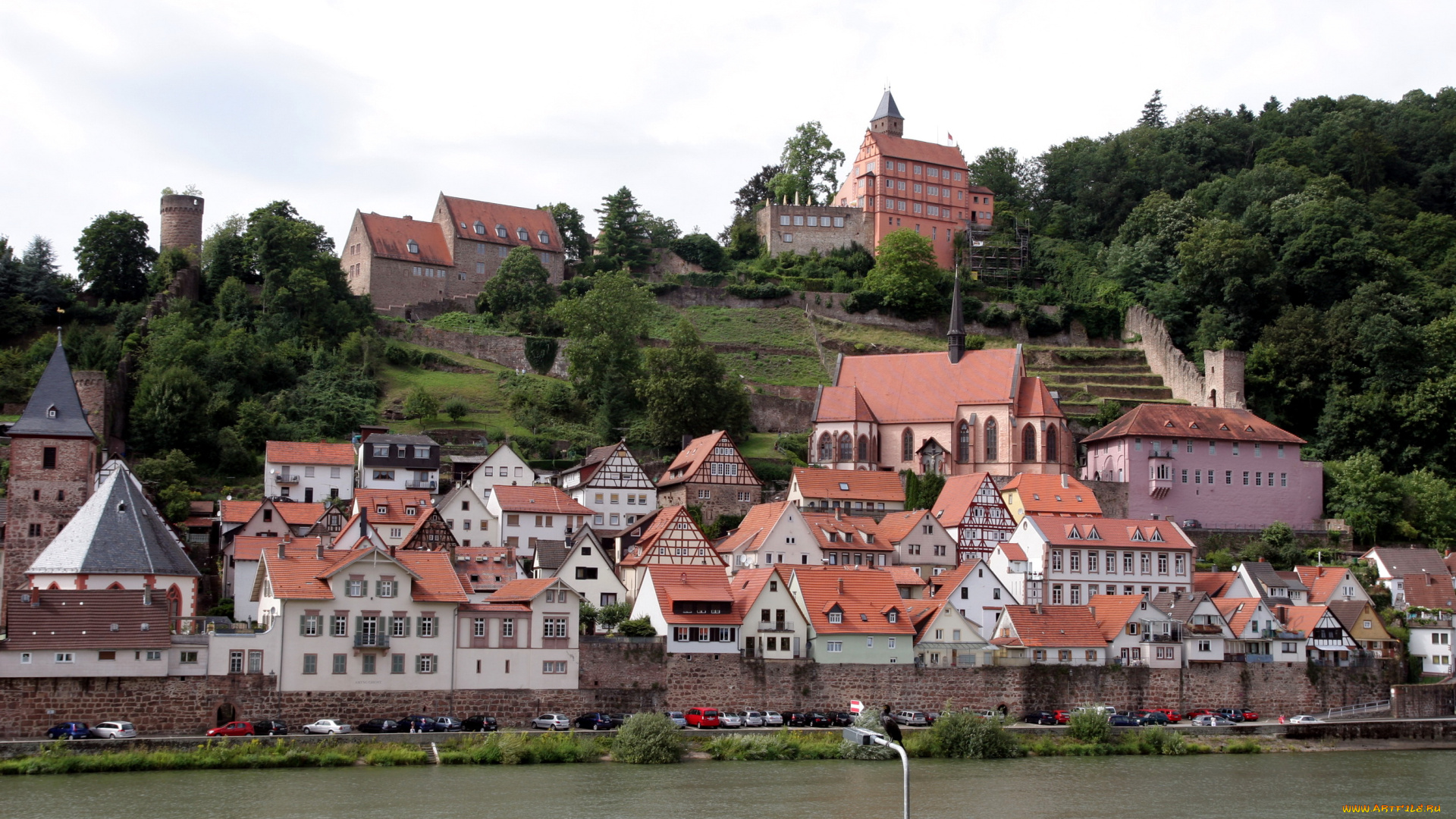 города, панорамы, hirschhorn, германия