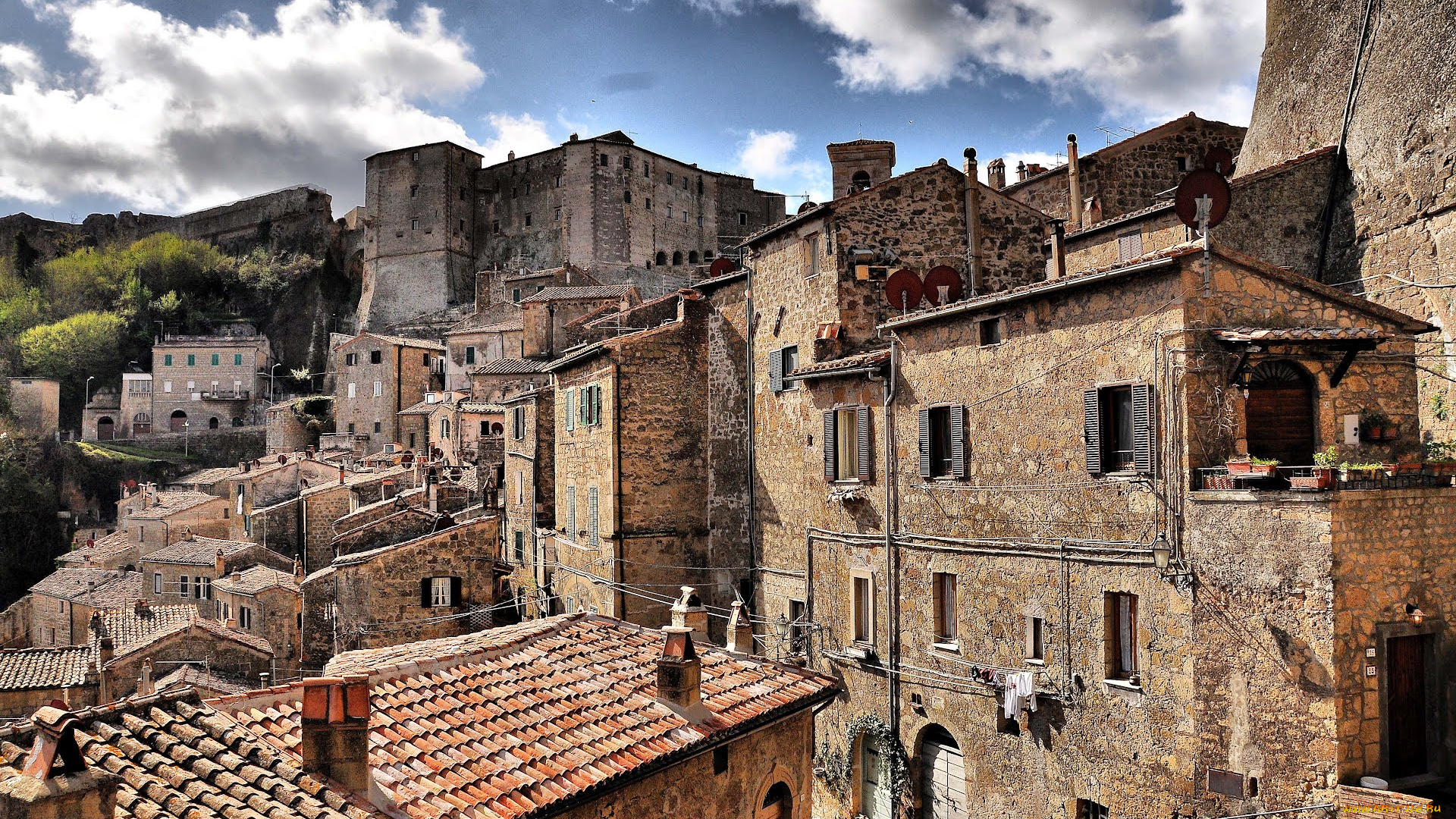 города, здания, дома, италия, тоскана, sorano