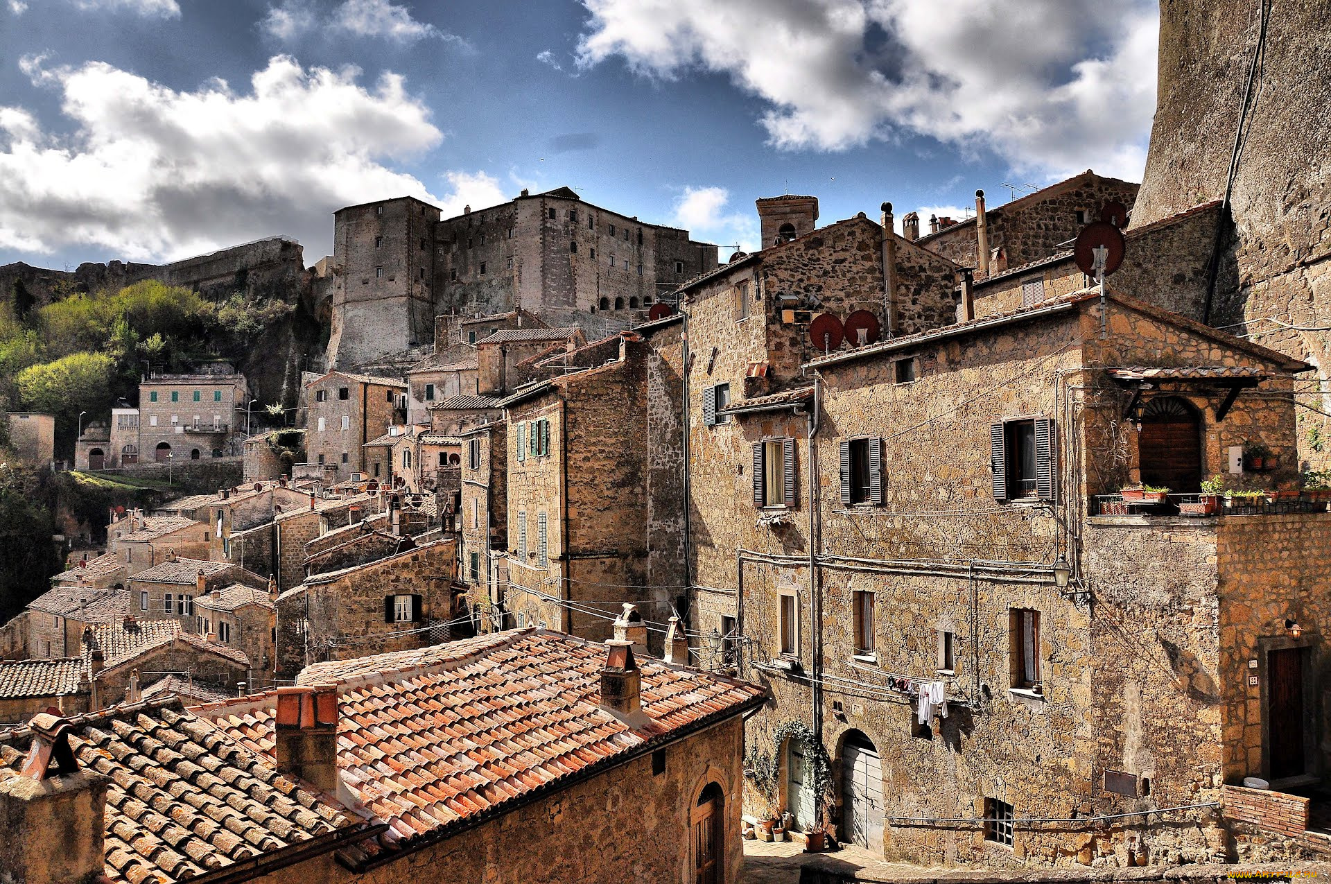 города, здания, дома, италия, тоскана, sorano