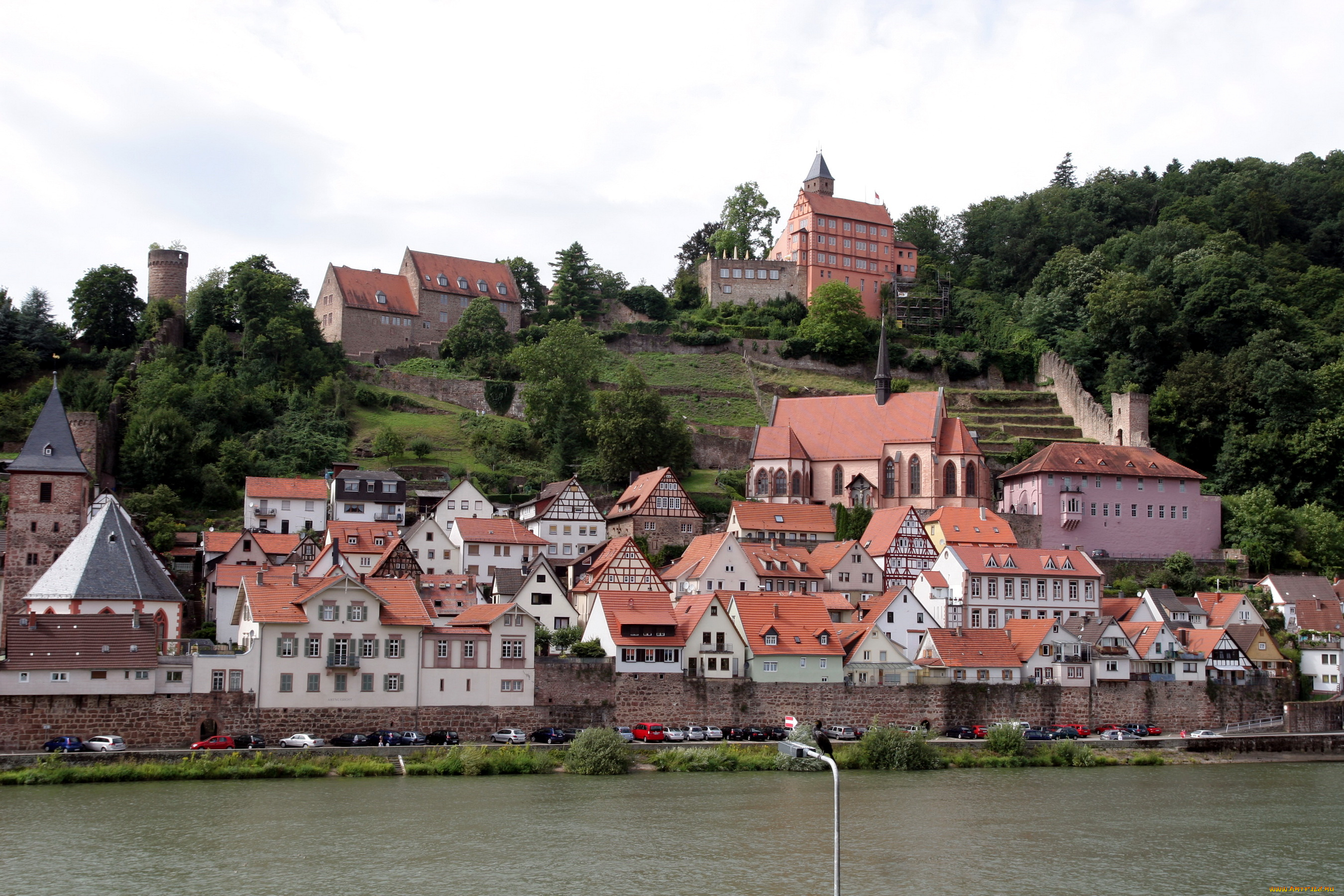 города, панорамы, hirschhorn, германия