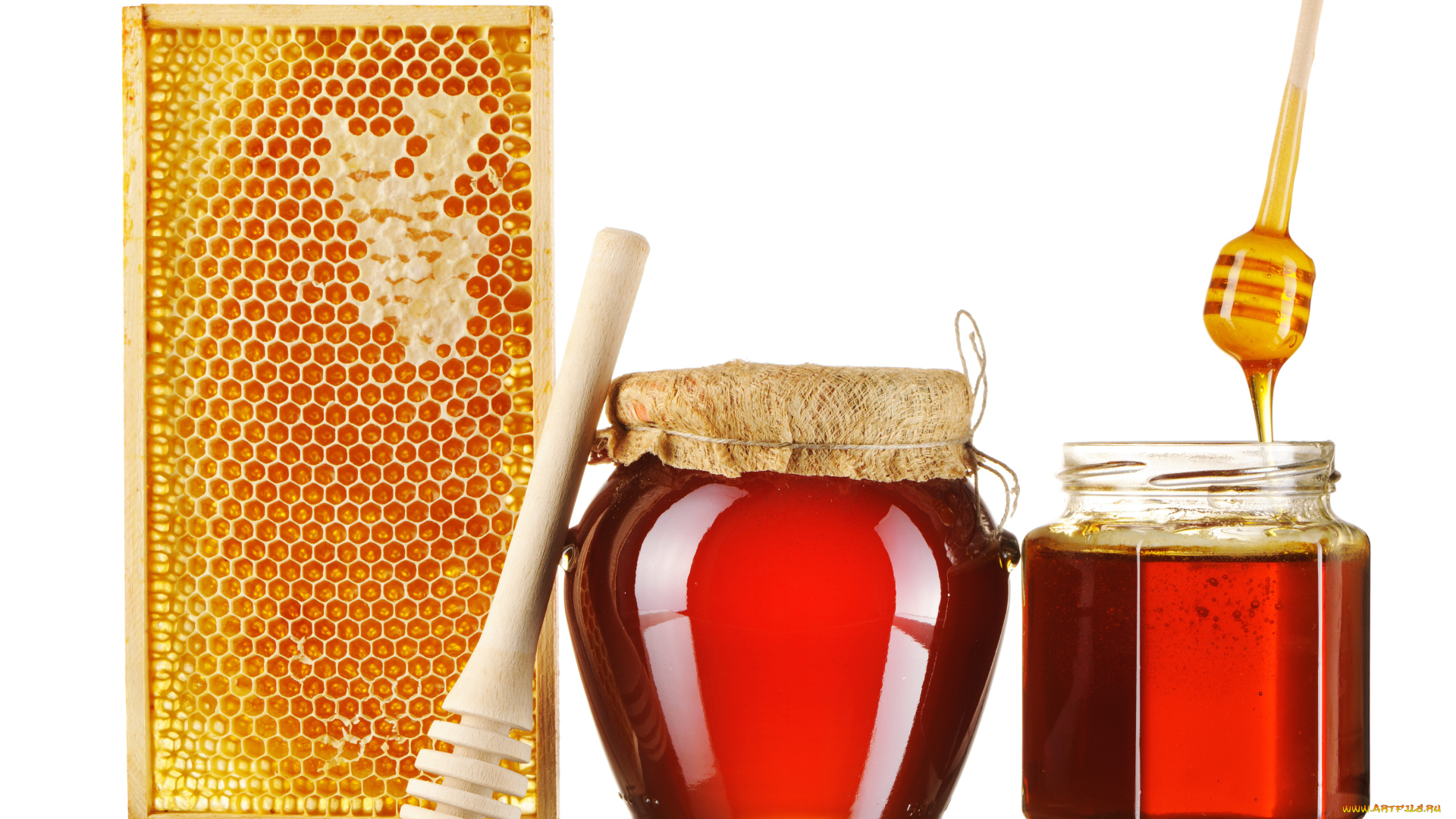 еда, мёд, варенье, повидло, джем, белый, фон, ложки, соты, банки