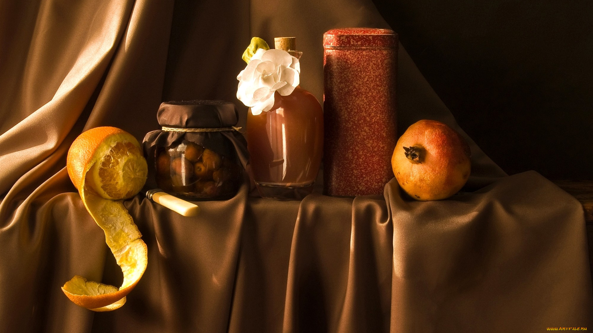 еда, натюрморт, гранат, лимон, оливки, банки