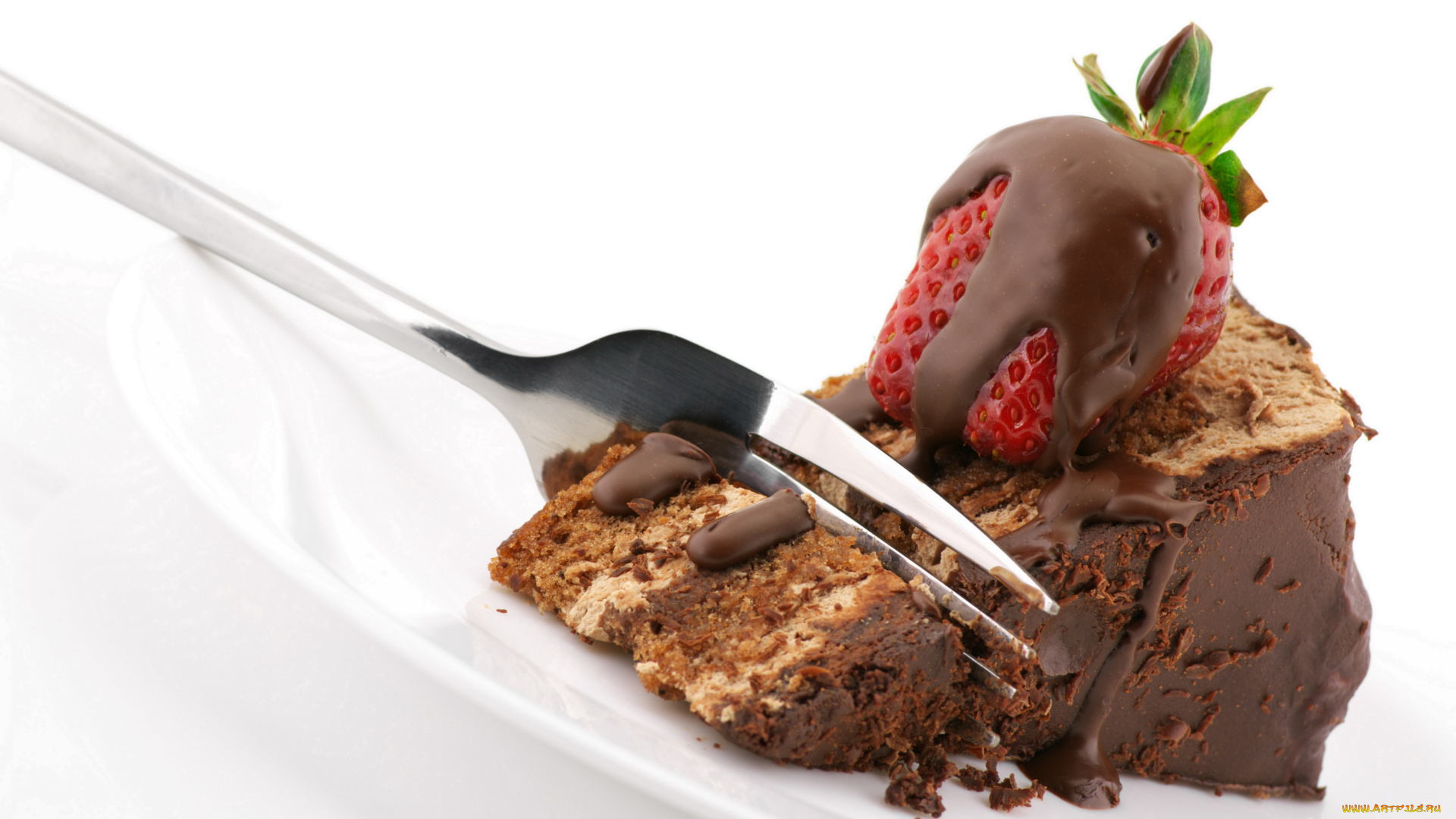 еда, пирожные, кексы, печенье, кусок, клубника, шоколад, вилка, крем, десерт, сладкое