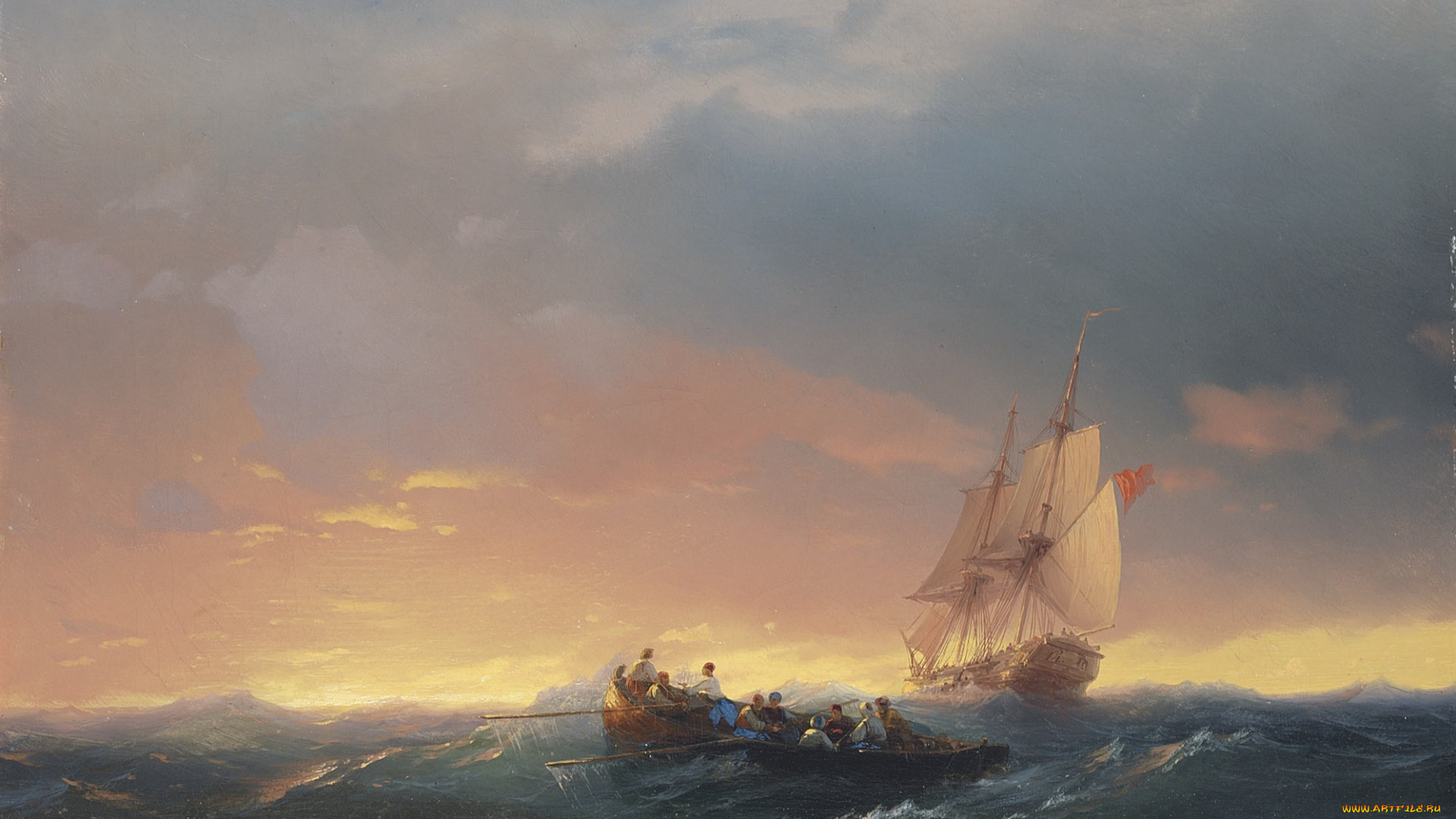 рисованные, иван, айвазовский, лодка, парусник