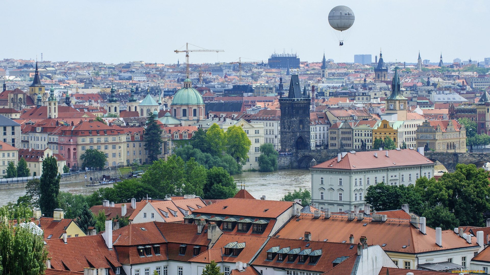 города, прага, , Чехия, панорама