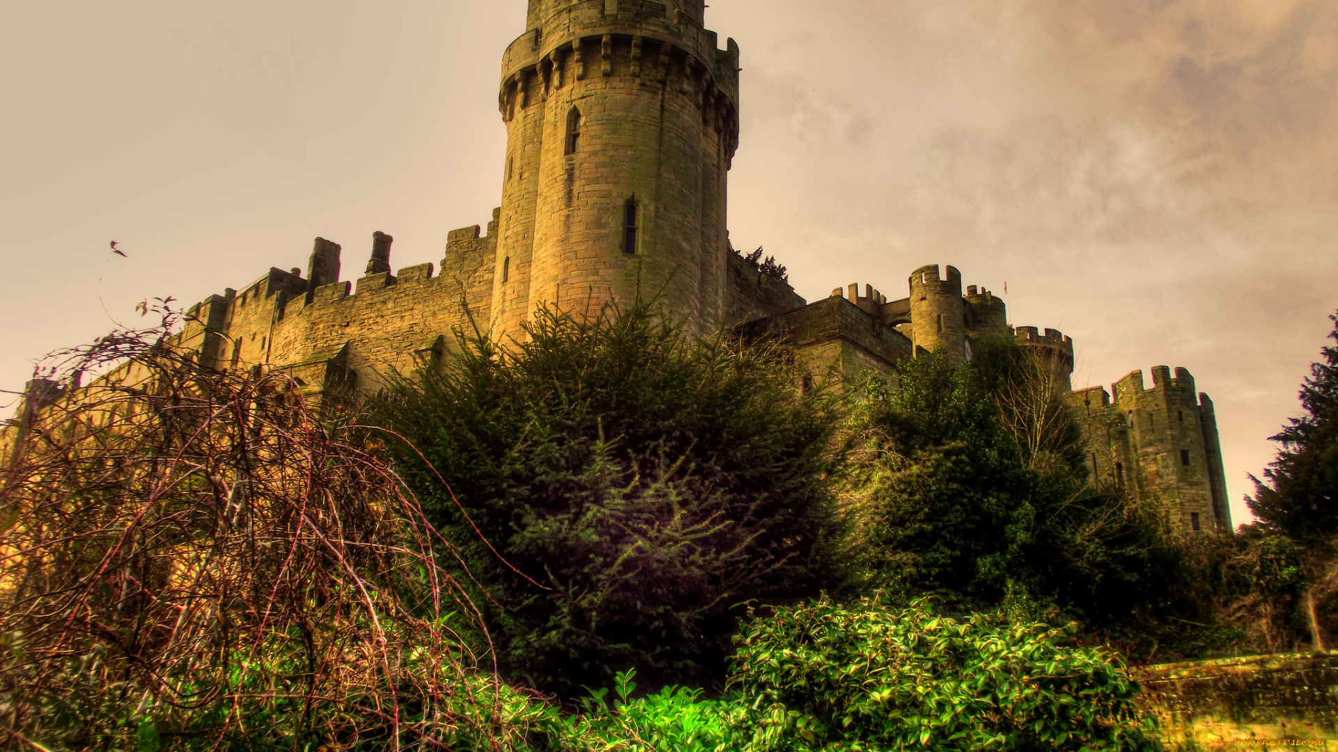 warwick, castle, города, -, дворцы, , замки, , крепости, заросли, парк, замок