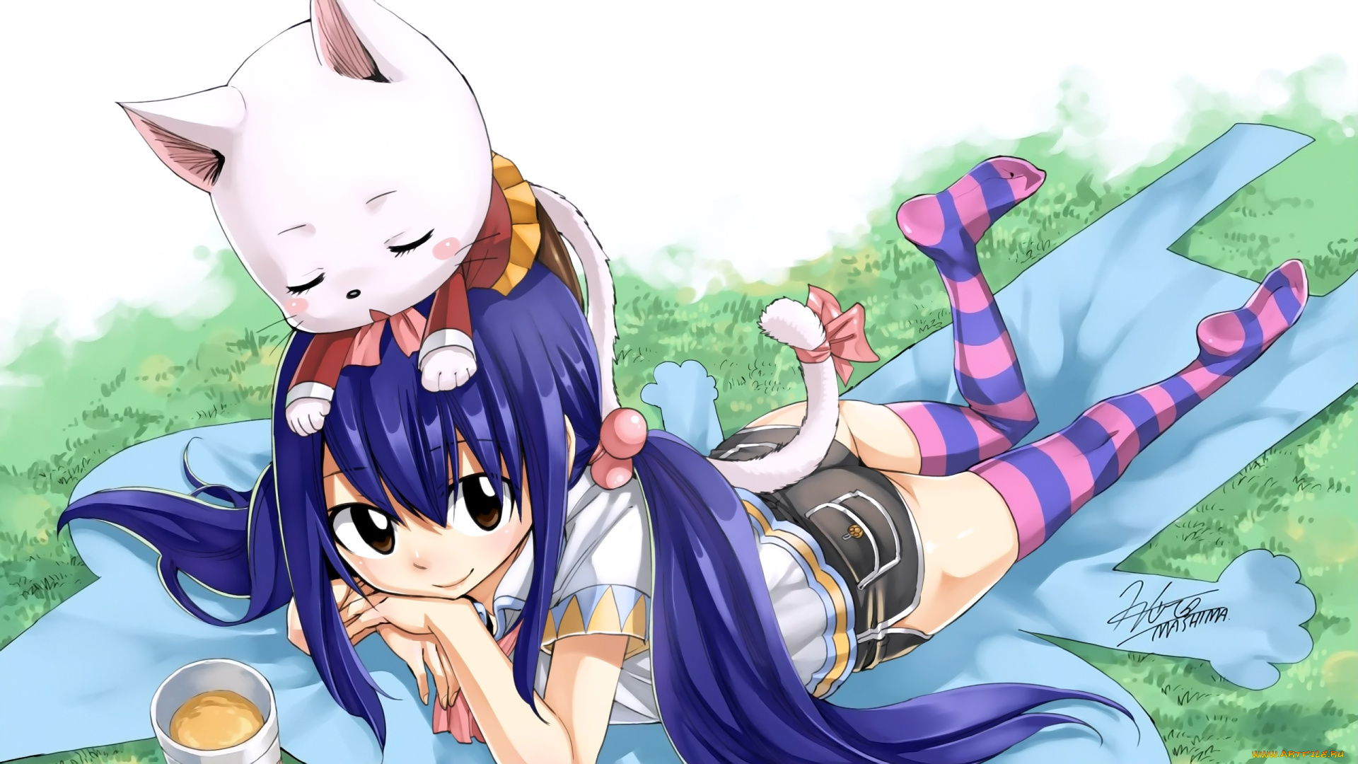 аниме, fairy, tail, mashima, hiro, fairy, tail, charle, арт, девушка, кот, wendy, marvell