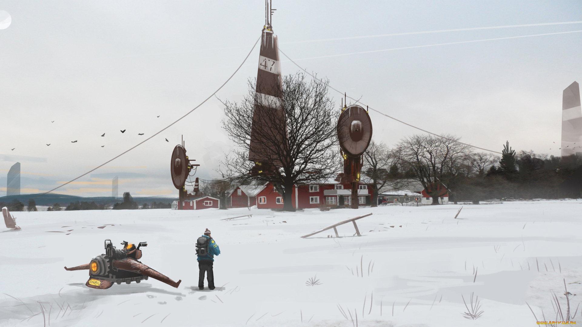 фэнтези, иные, миры, , иные, времена, зима, снег, вездеход, человек, городок, будущее, мир, иной