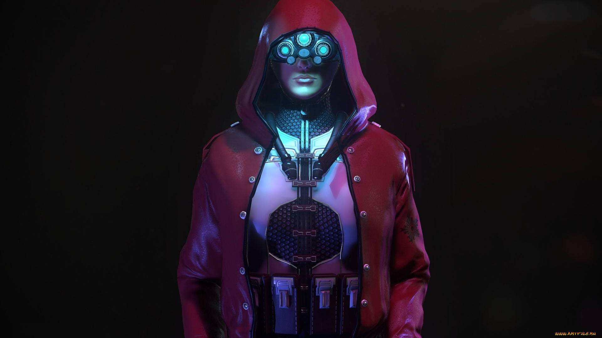 фэнтези, роботы, , киборги, , механизмы, фантастика, арт, sci-fi, девушка, взгляд, капюшон, фон