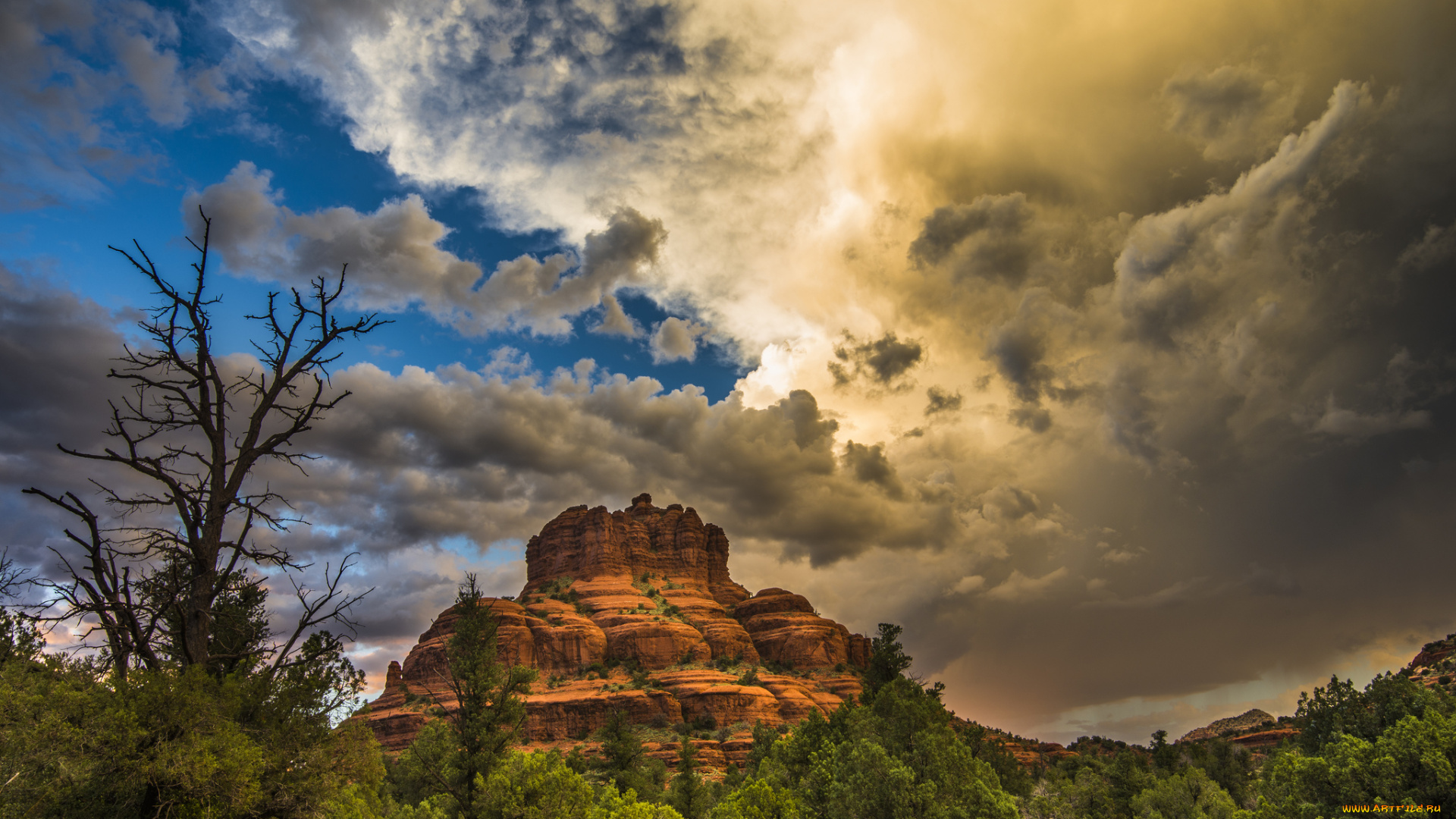 природа, горы, свет, облака, гора