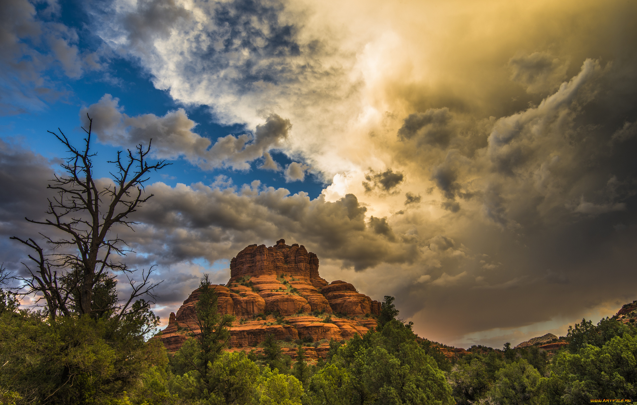 природа, горы, свет, облака, гора