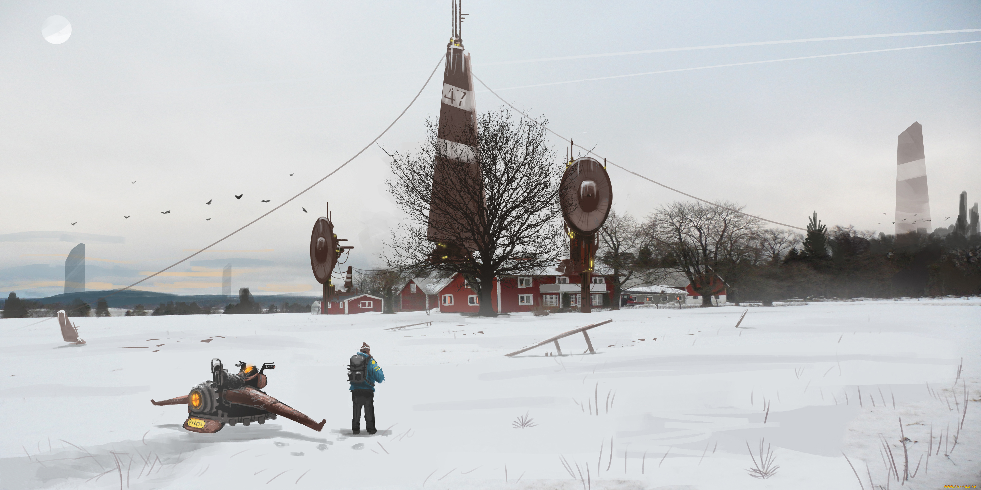 фэнтези, иные, миры, , иные, времена, зима, снег, вездеход, человек, городок, будущее, мир, иной