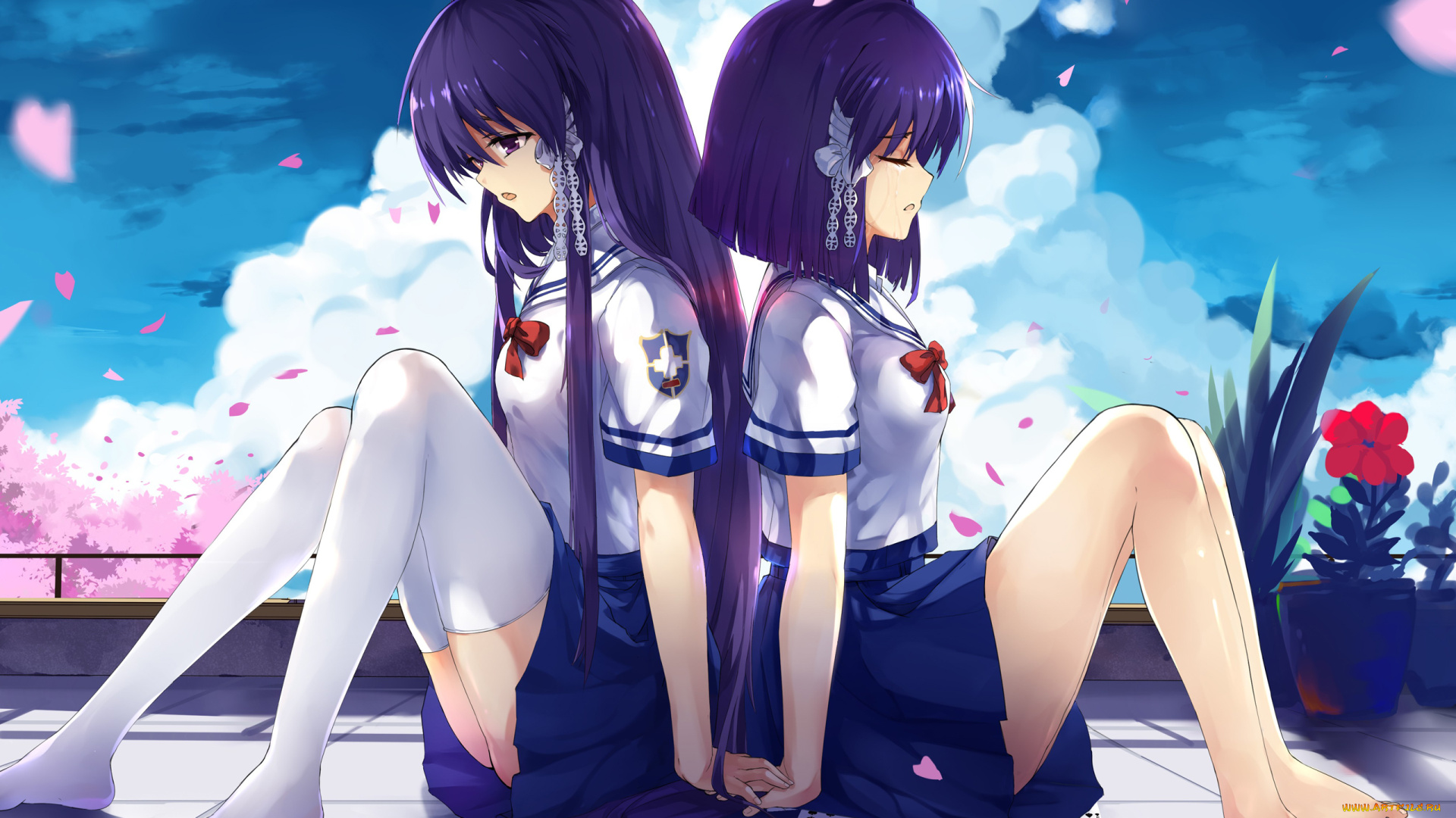 аниме, clannad, фон, взгляд, девушки