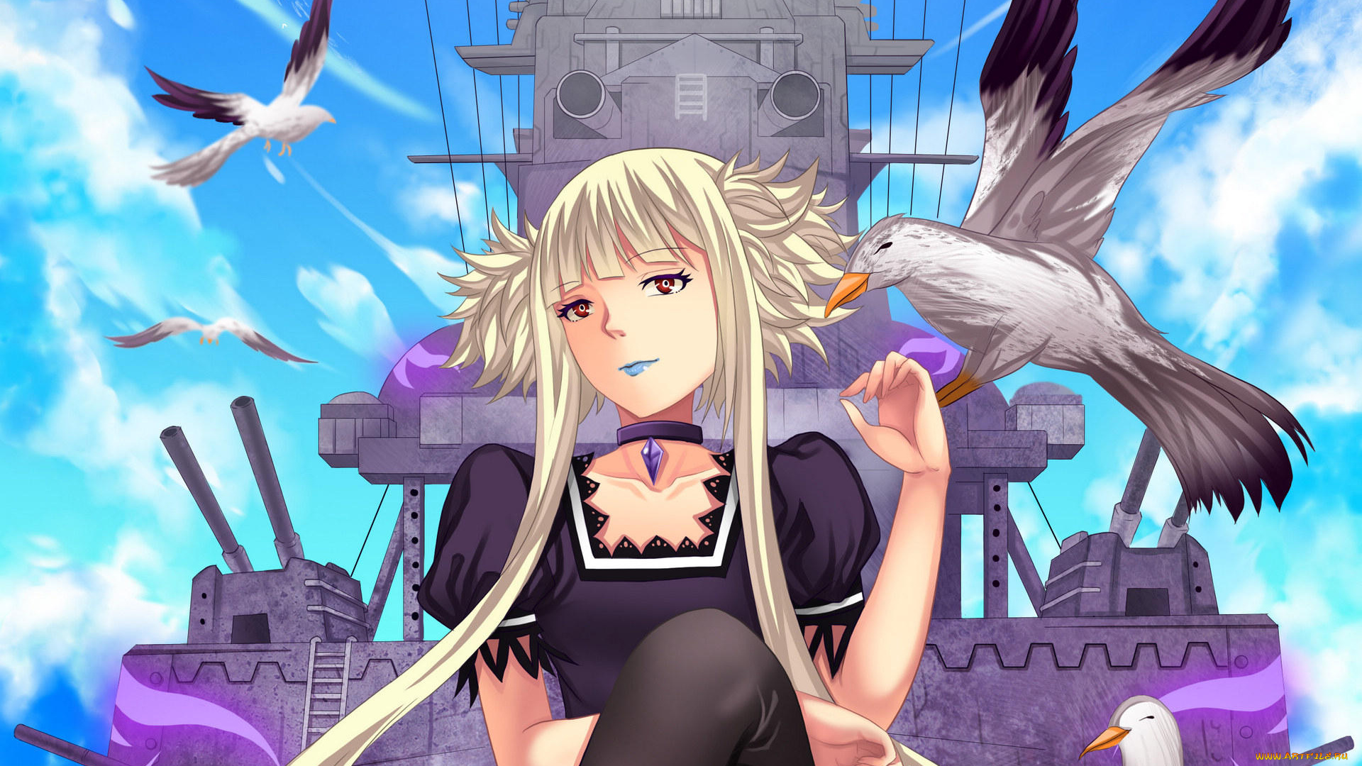 аниме, kantai, collection, фон, взгляд, девушка