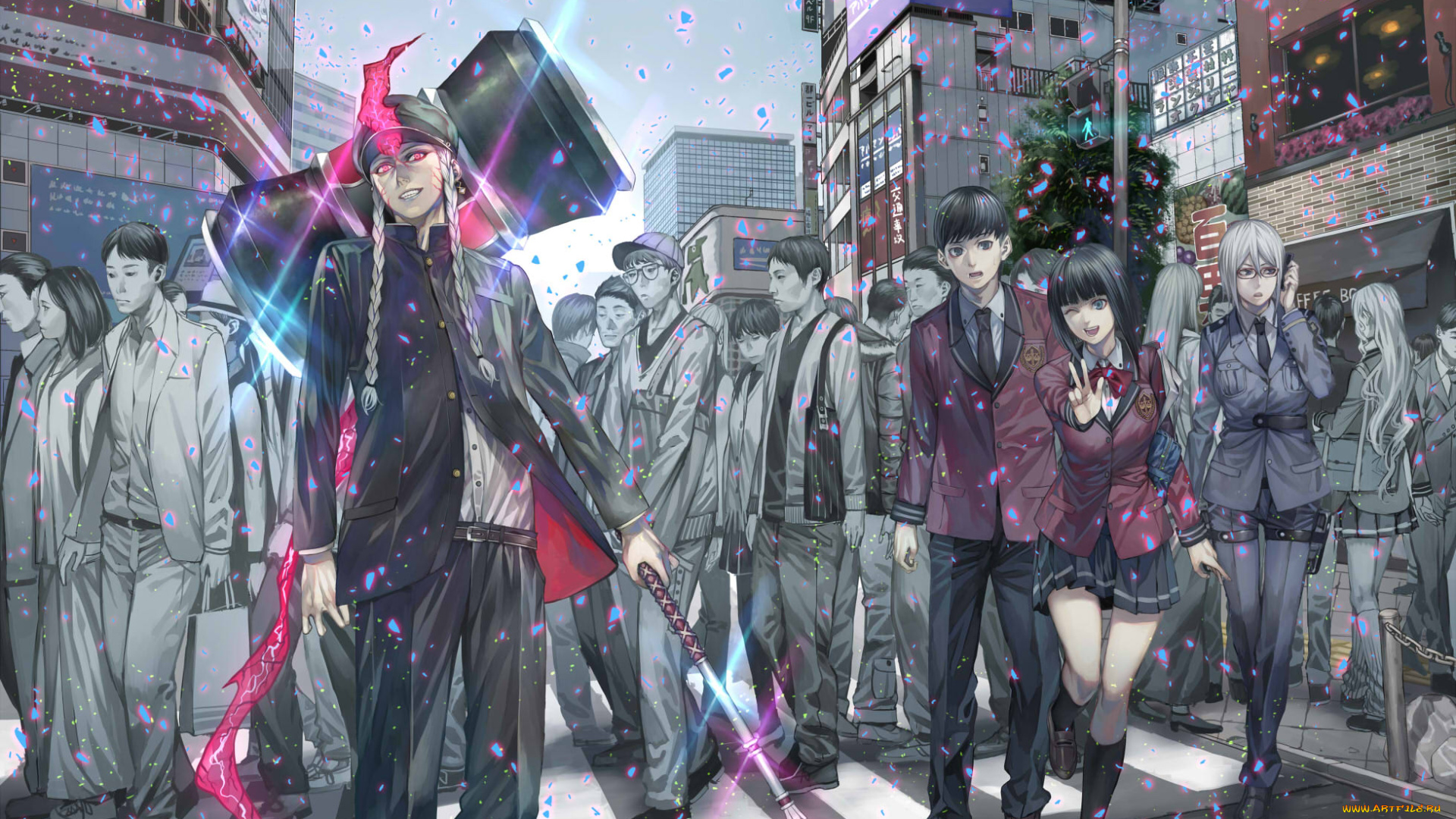 аниме, оружие, , техника, , технологии, город, люди