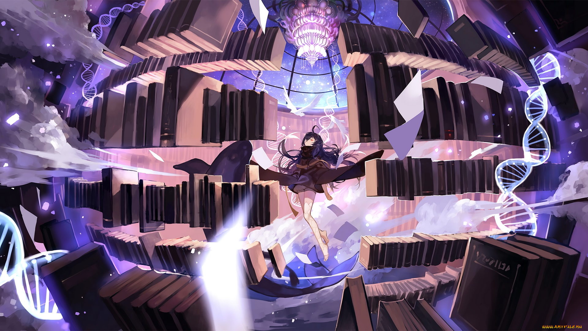 аниме, pixiv, fantasia, фон, девушка, взгляд