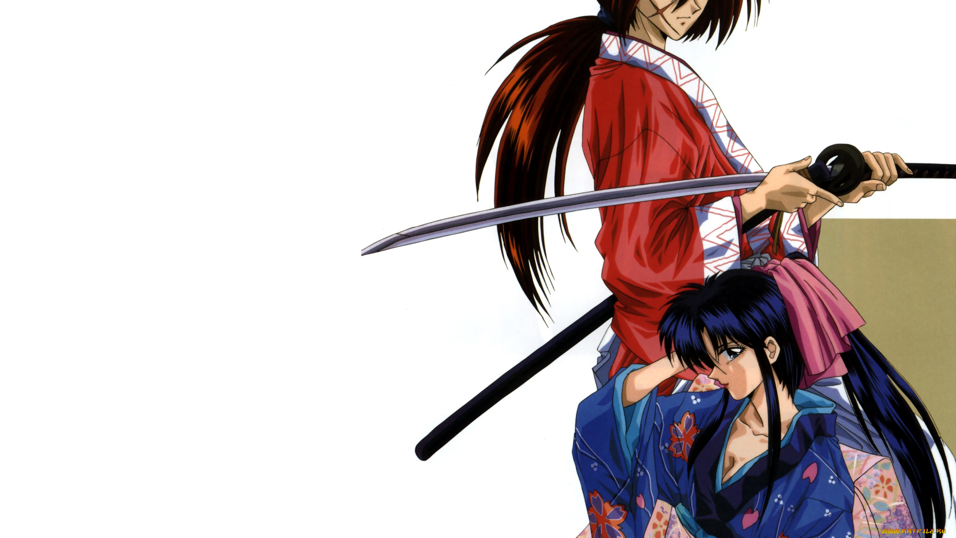 аниме, rurouni, kenshin, девушка, парень